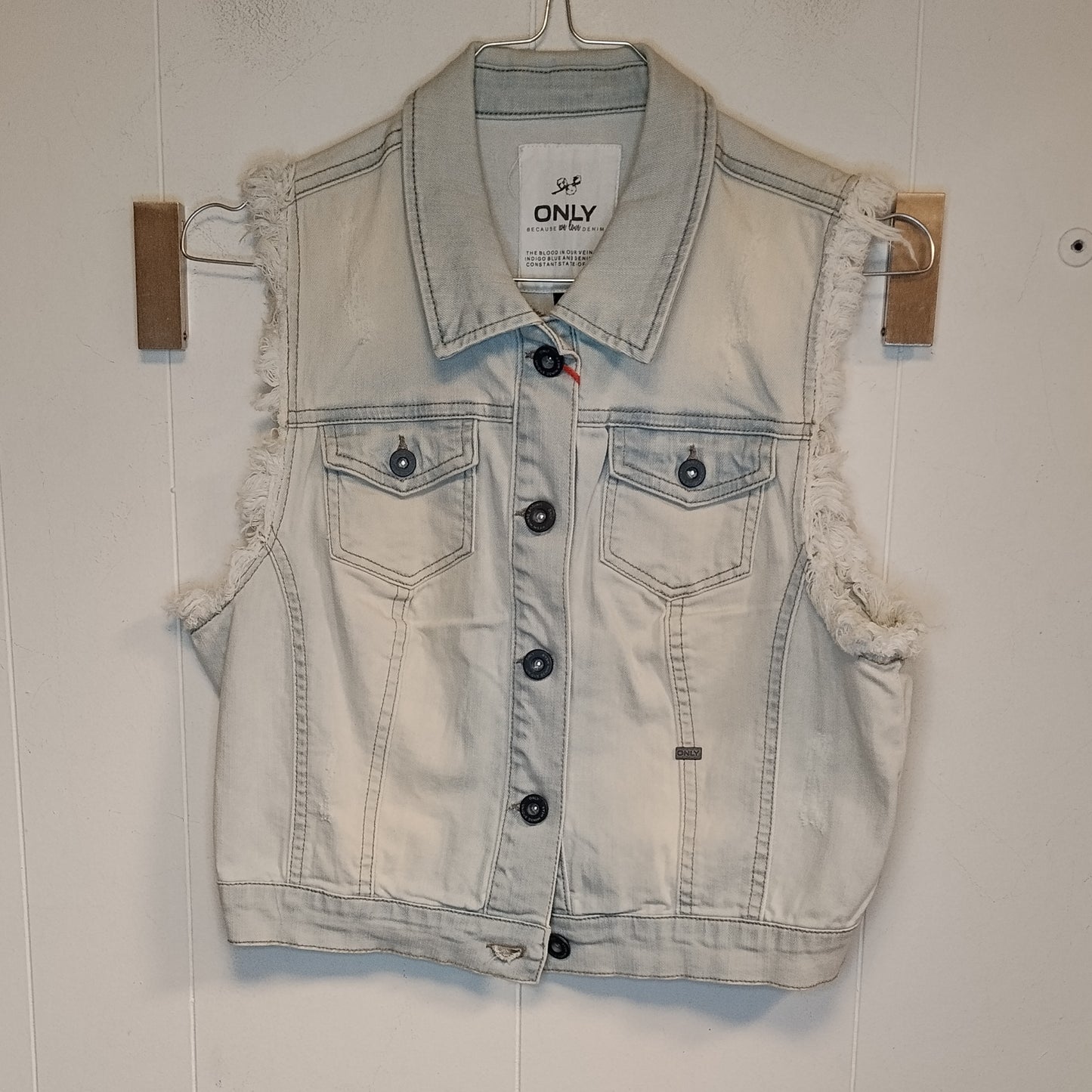Gilet Donna Only Denim Chiaro Taglia 38 Giacca Smanicata Jeans Effetto Used