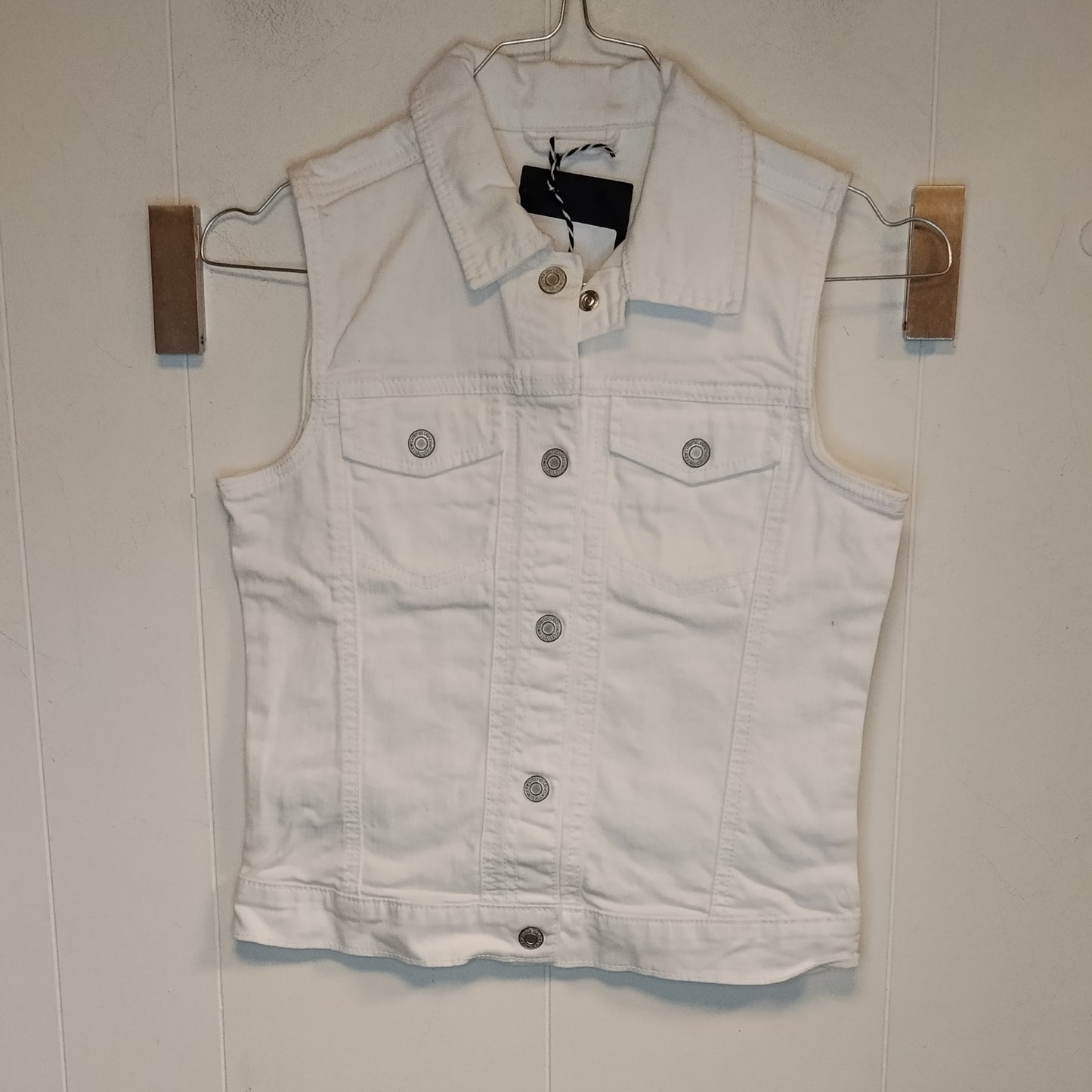 Gilet Bambina GAP Kids Bianco Taglia 12-13 Anni Giacca Smanicata Denim Casual