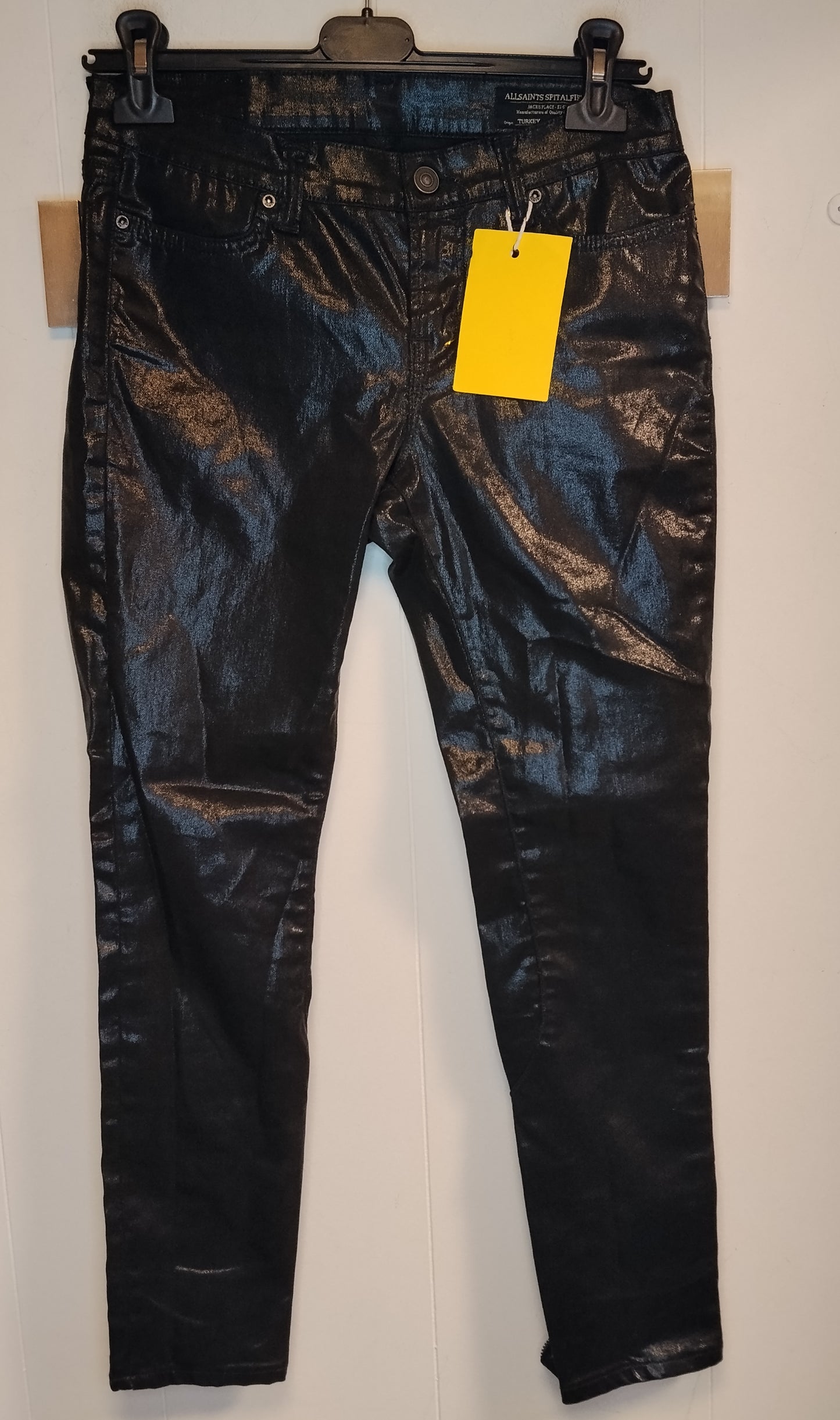 Pantalone Donna AllSaints Spitalfields Nero Effetto Ecopelle Taglia 42 Skinny Girovita 74 cm