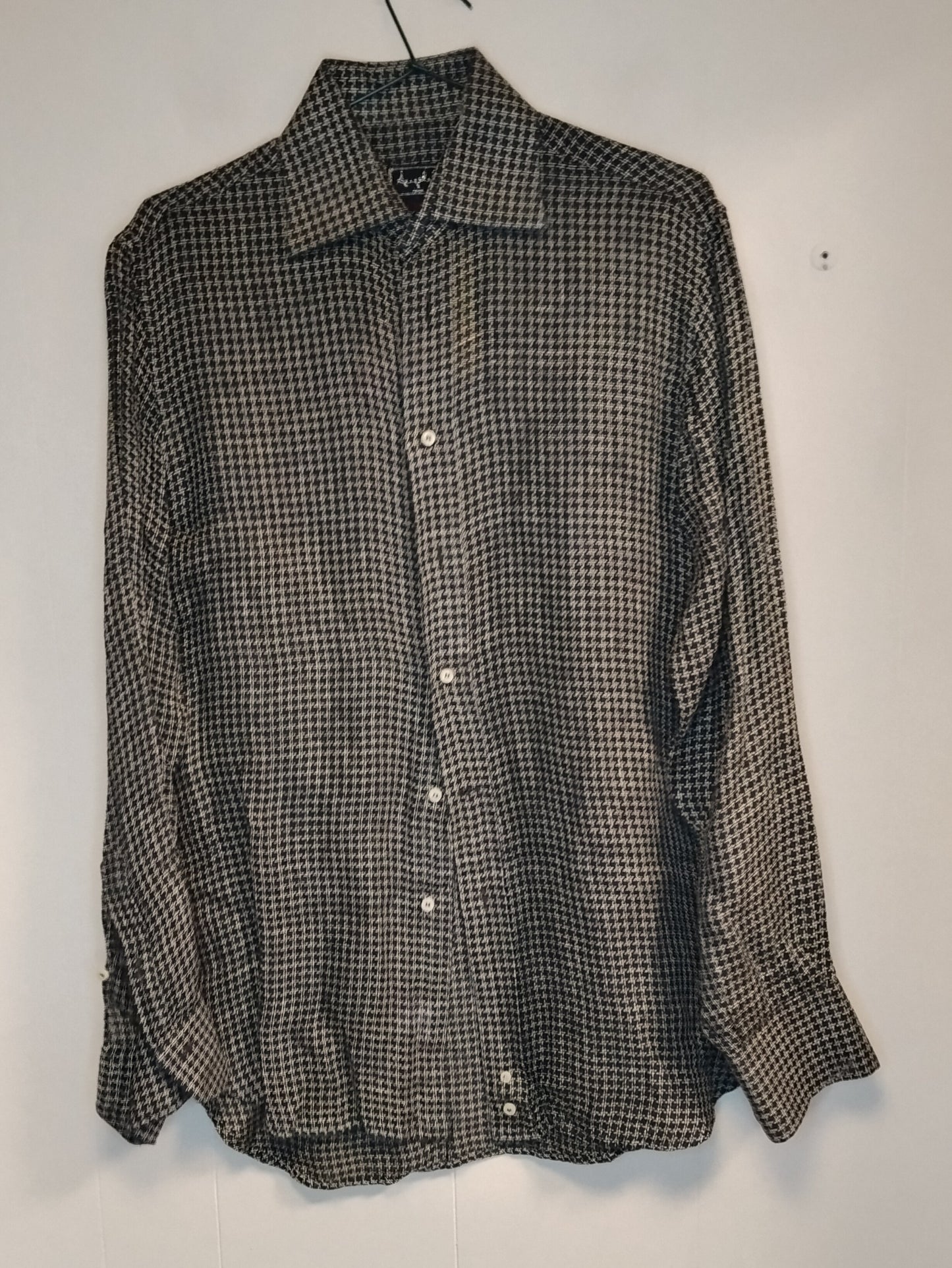 Camicia Uomo Cattani Pied de Poule Nero Bianco Taglia 38 M Elegante Manica Lunga