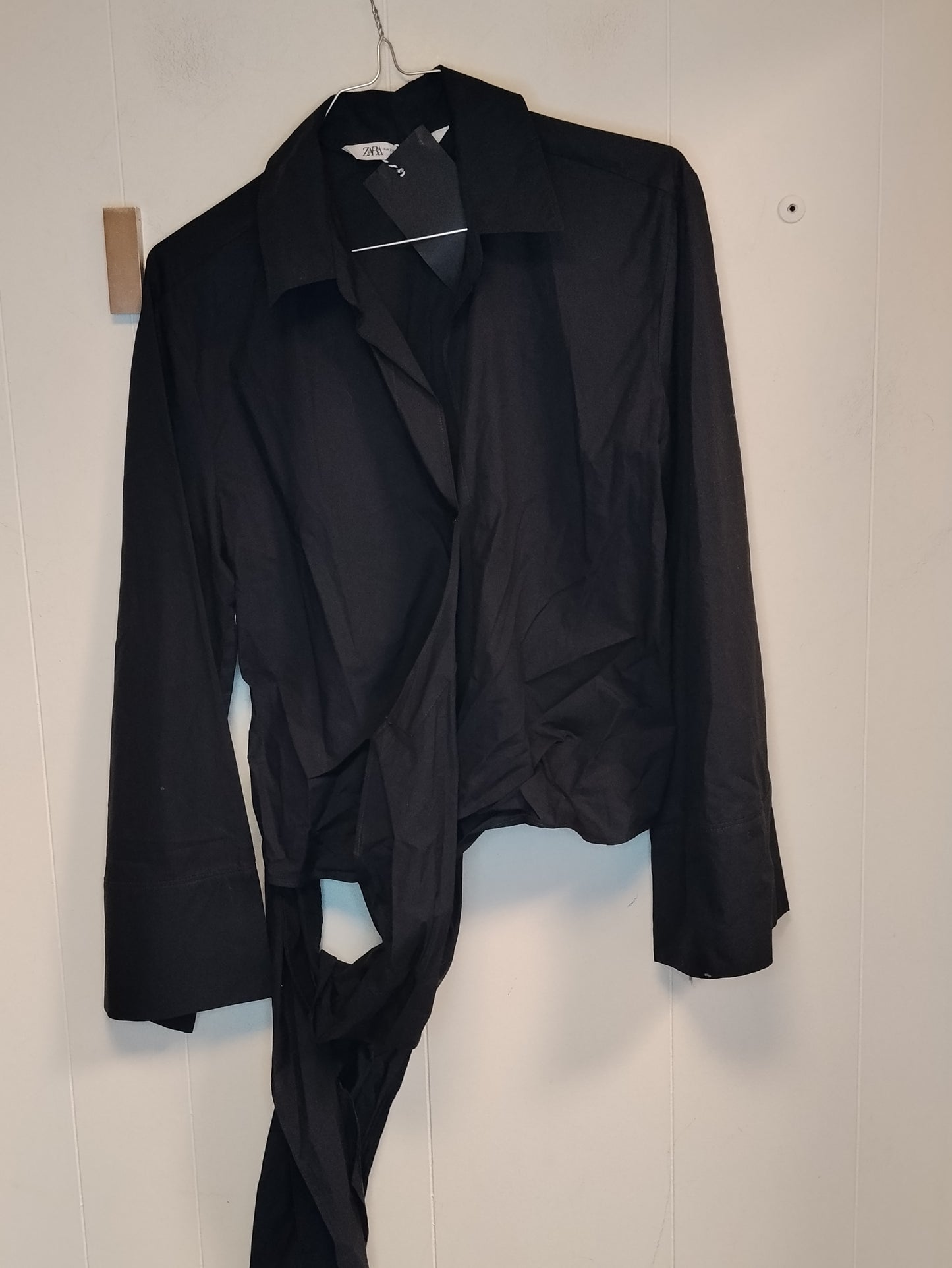 Camicia Donna Zara Nera con Nodo Taglia S Blusa Elegante Manica Lunga