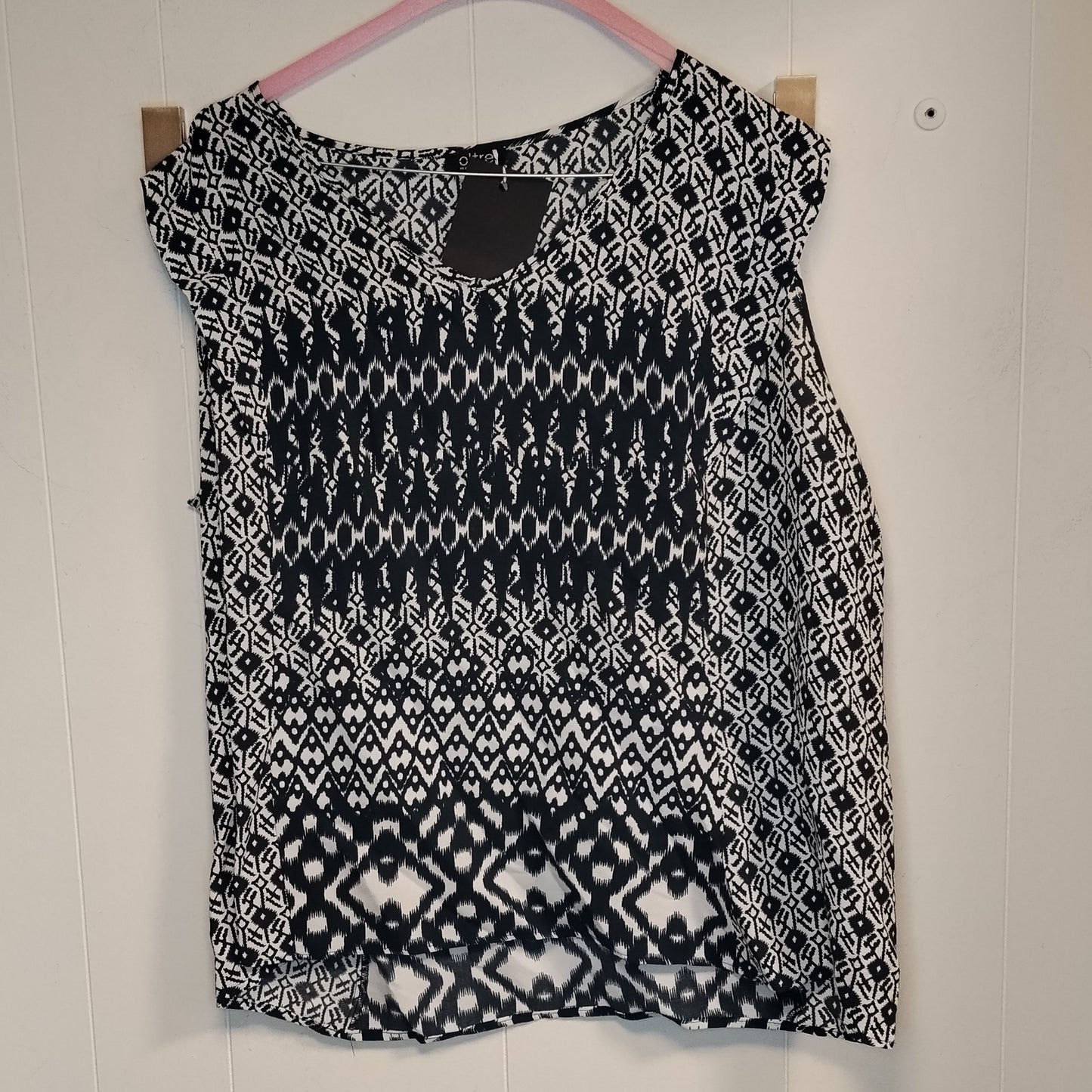 Blusa Donna Oltre Fantasia Geometrica Bianco Nero Taglia L Maglia Casual Chic