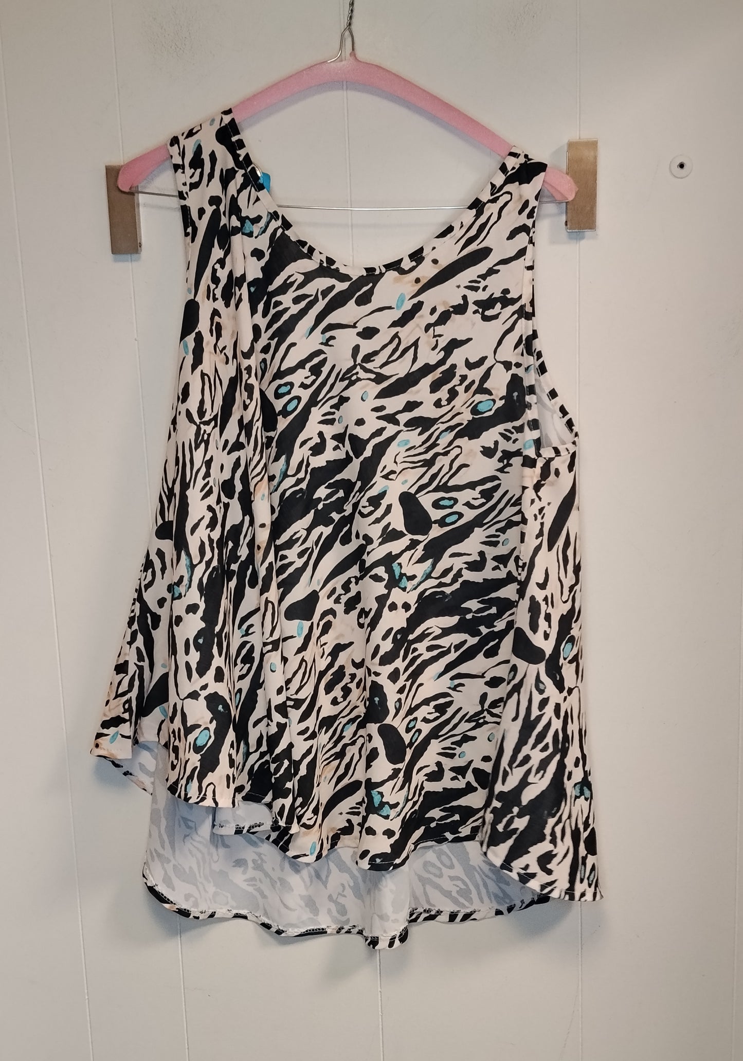 Canotta Donna Fantasia Animalier Beige Nero Turchese Taglia L Top Estivo Casual