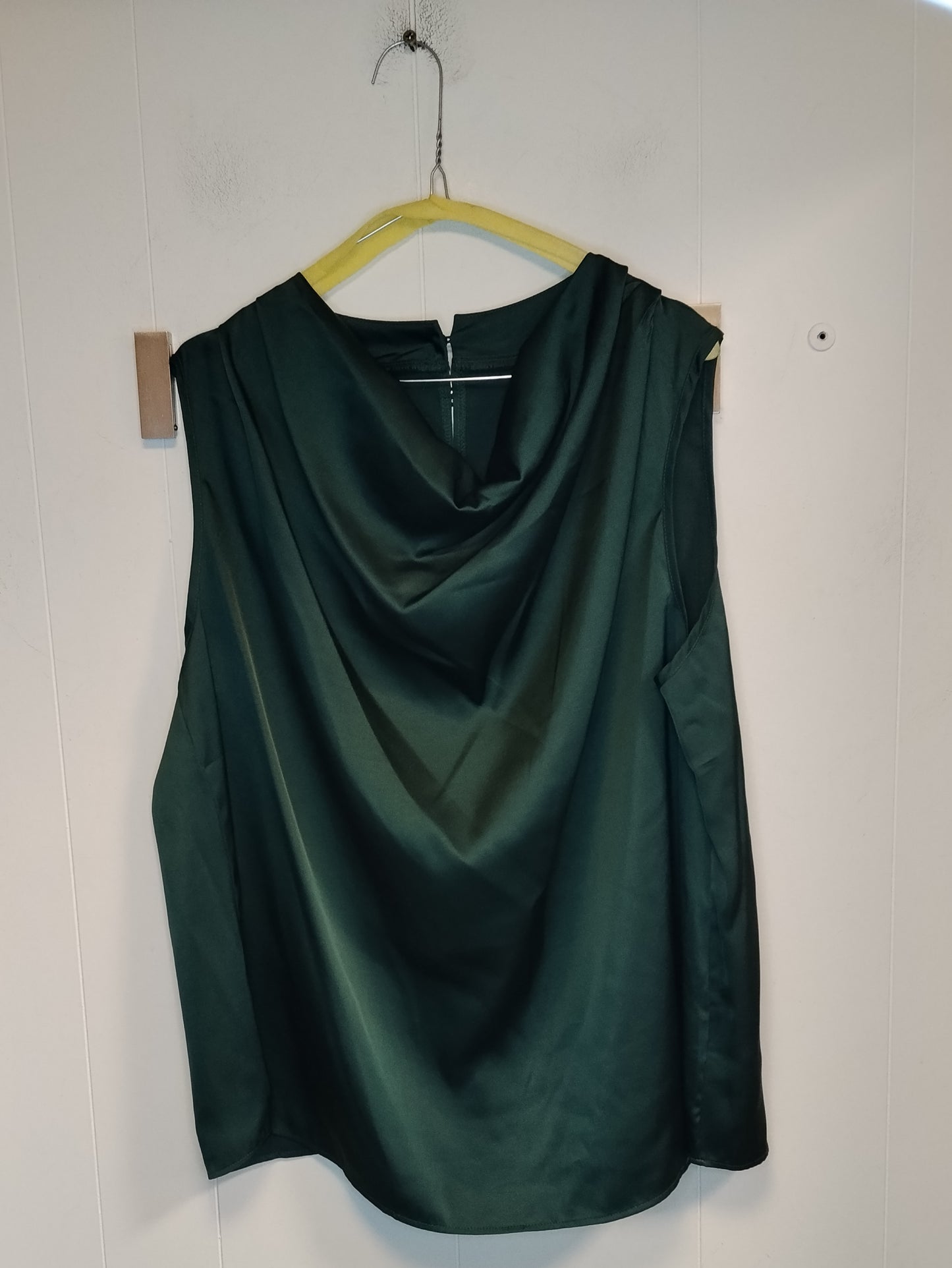 Top Donna Verde Smeraldo Taglia L Blusa Elegante Smanicata con Collo Drappeggiato