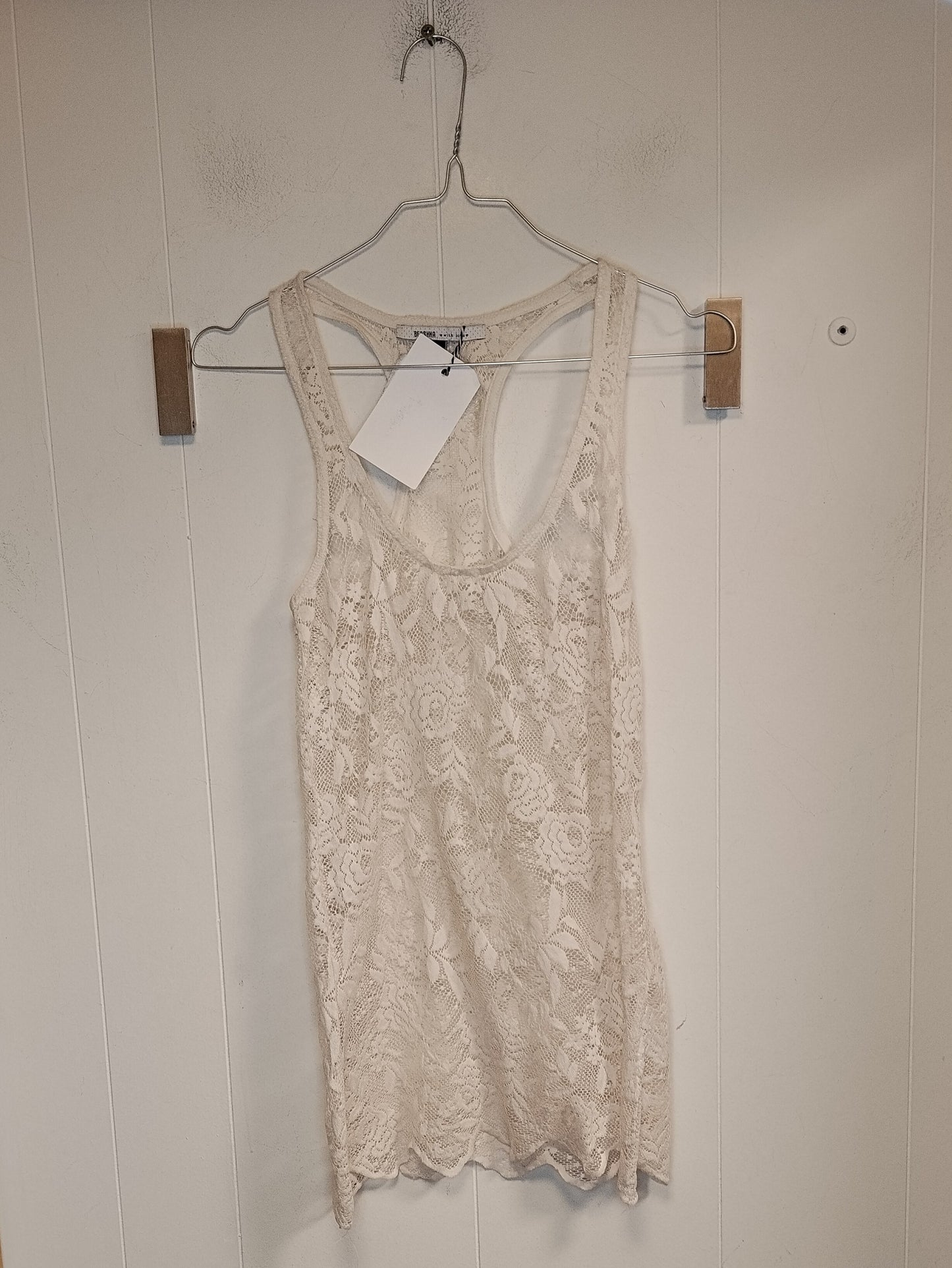 Canotta Donna Bershka Pizzo Beige Taglia S Stile Boho Romantico