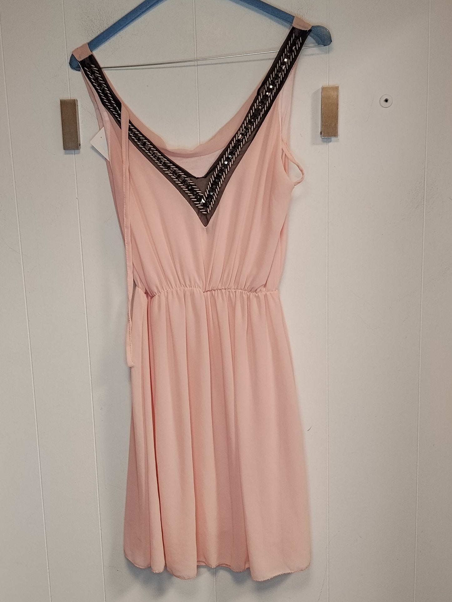 Vestito Donna Rosa Cipria Taglia S Scollo Profondo Dettaglio Gioiello