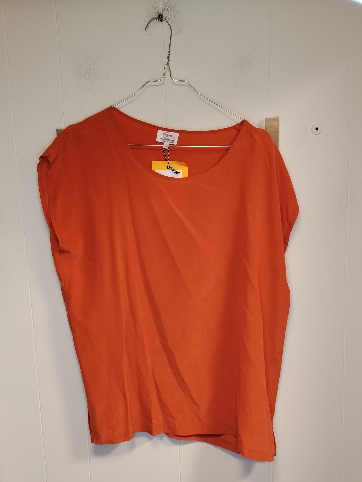 Blusa Donna Chérie in Seta Arancione Taglia 48 Smanicata Leggera Elegante