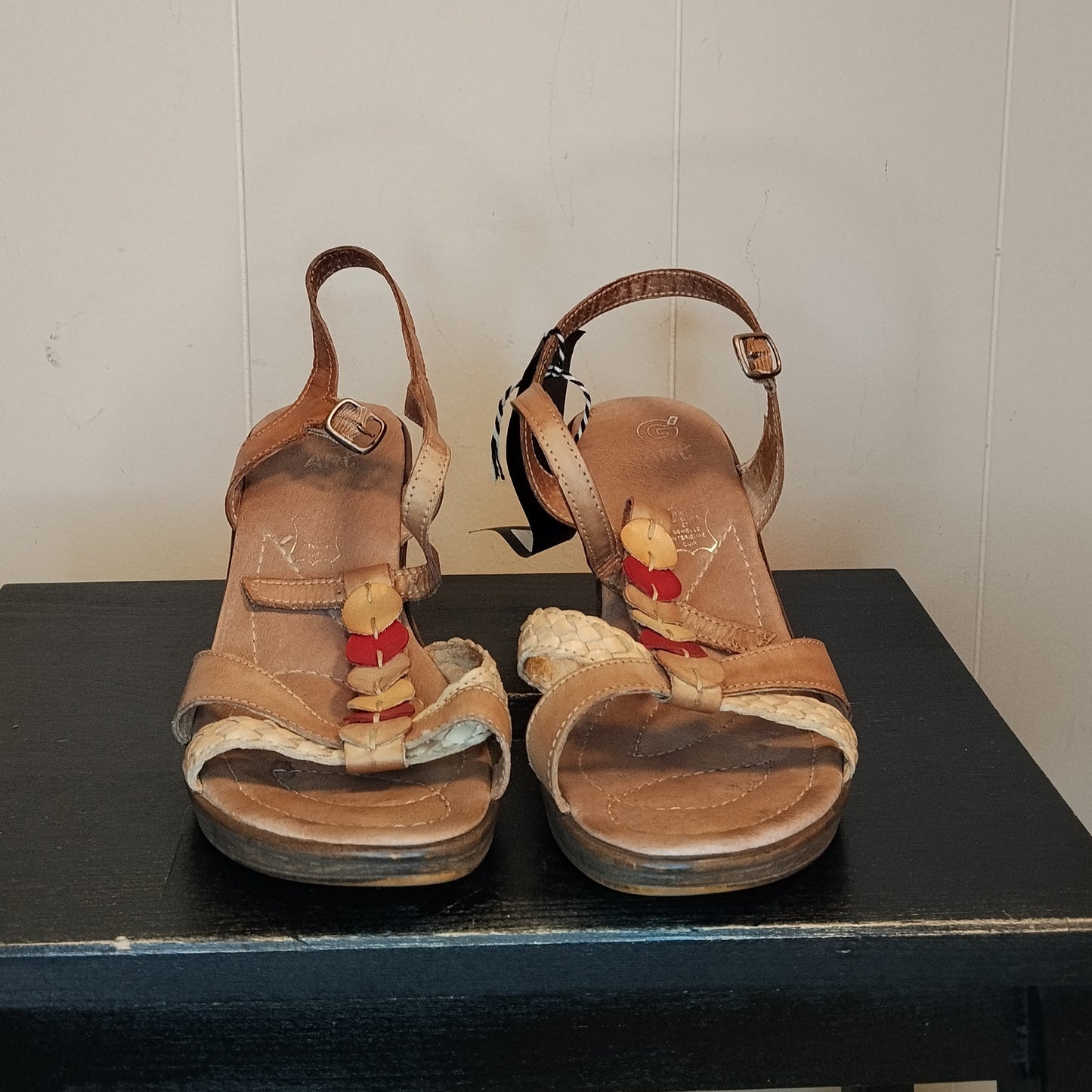 Sandali Donna ART Pelle Beige Intrecciati con Tacco Comodo Taglia 40
