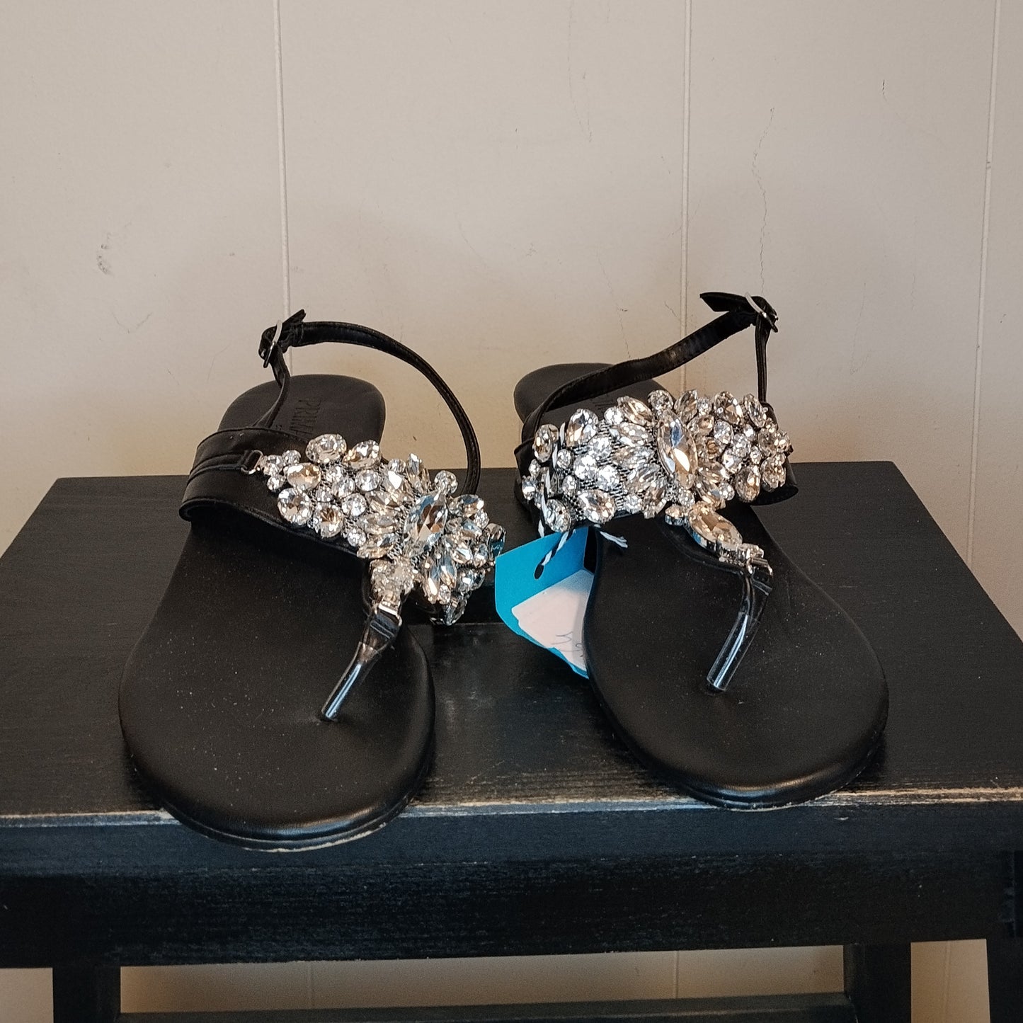 Sandali Donna Primadonna Neri con Strass Taglia 39 Tacco Basso Eleganti