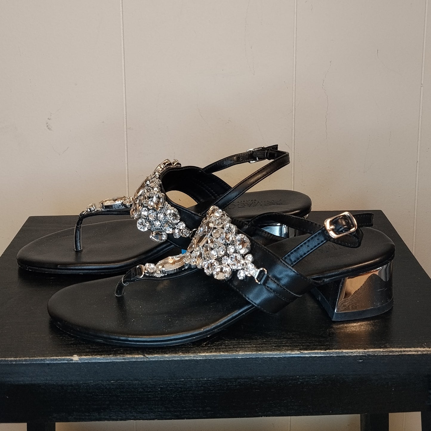 Sandali Donna Primadonna Neri con Strass Taglia 39 Tacco Basso Eleganti