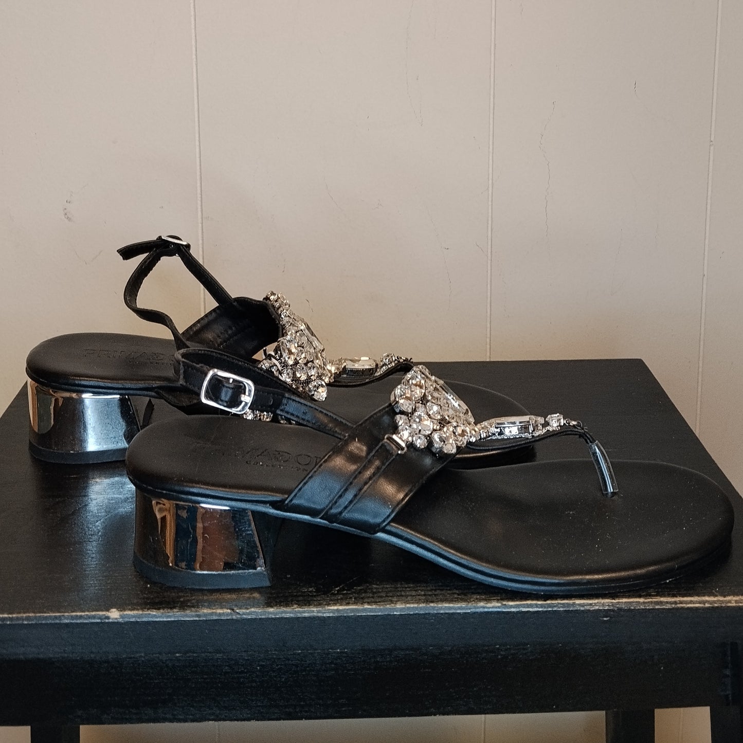 Sandali Donna Primadonna Neri con Strass Taglia 39 Tacco Basso Eleganti