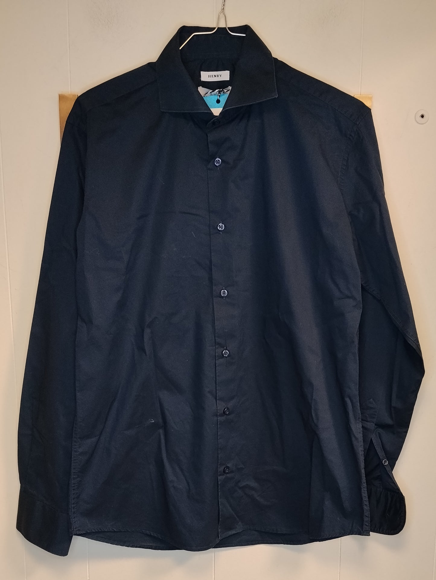 Camicia Uomo Henry Blu Navy Slim Fit Collo 39 Taglia M