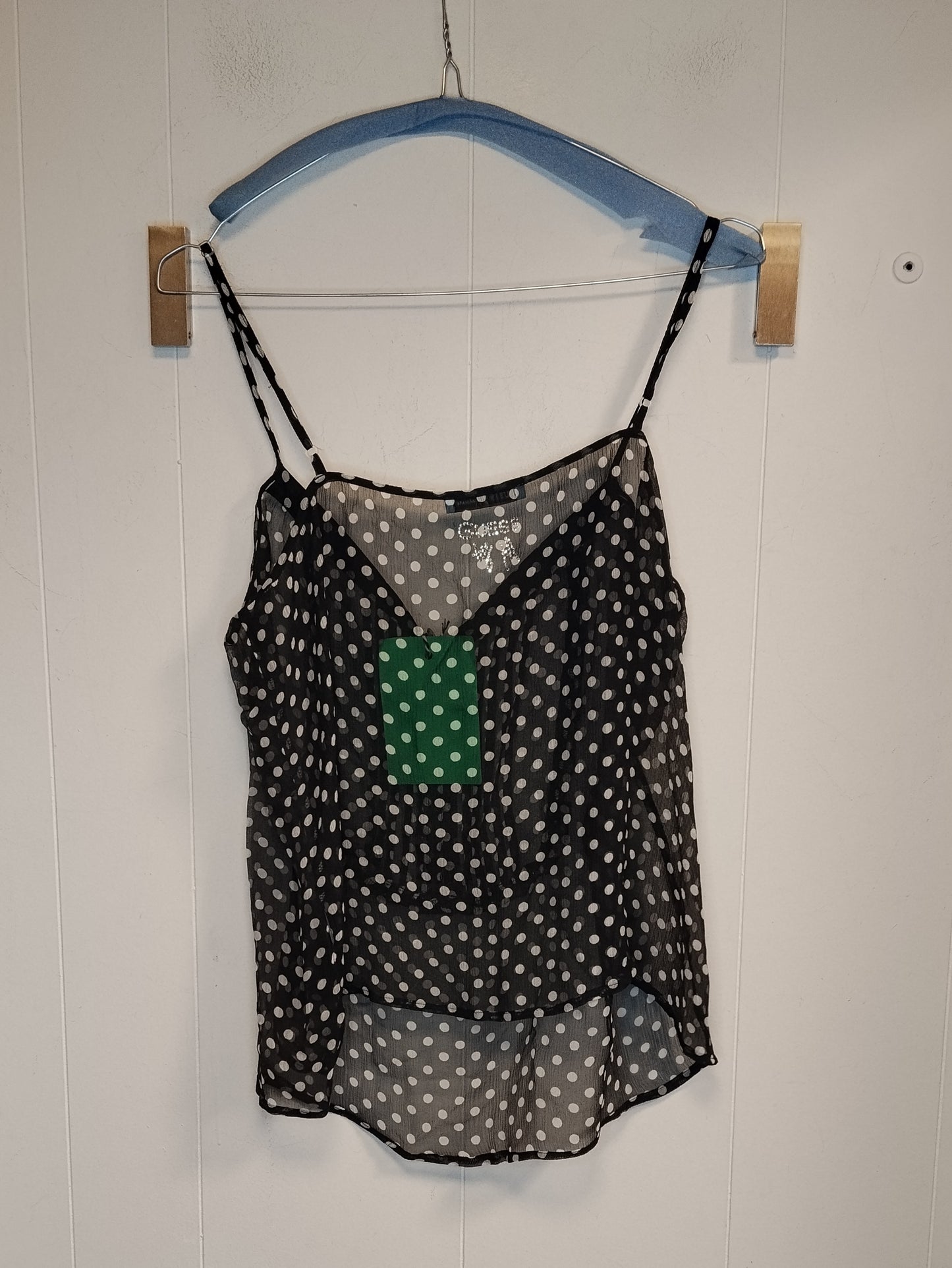 Top Guess Donna Taglia M Nero a Pois Canotta Elegante in Chiffon