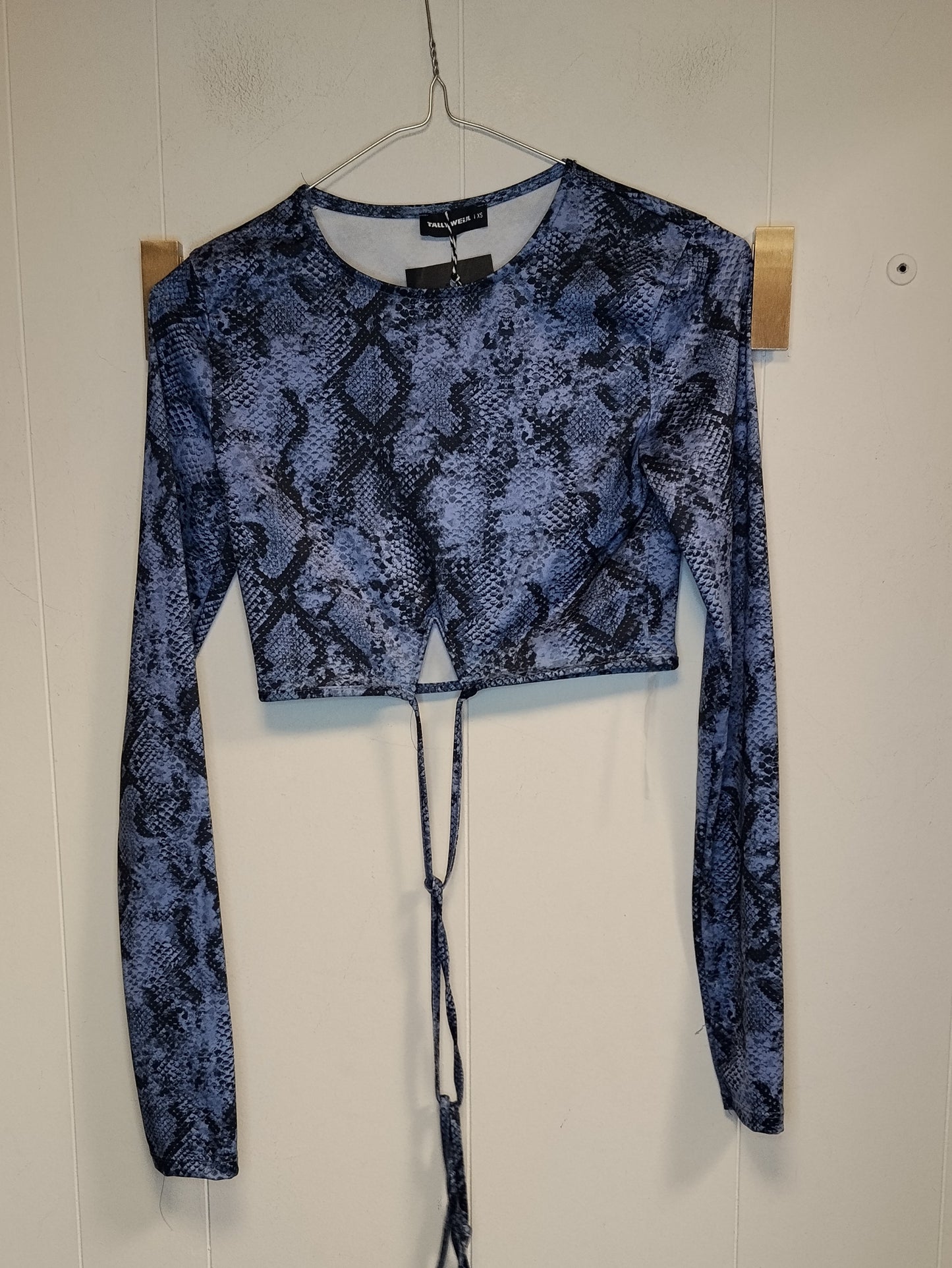 Top Crop Donna Tally Weijl Fantasia Pitonata Blu con Laccetto Taglia XS