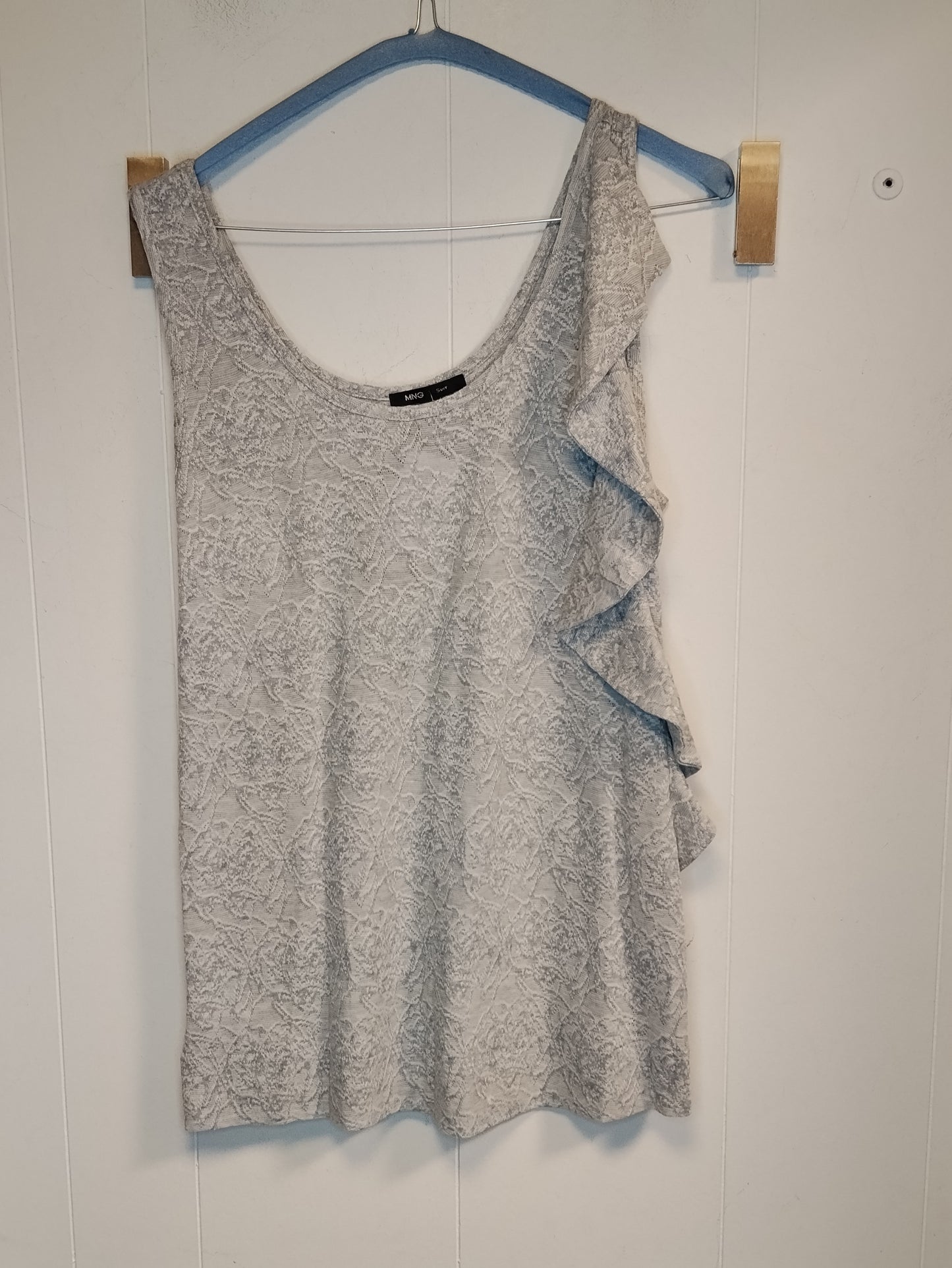 Top Donna Mango Fantasia Pitonata Grigio con Volant Laterale Taglia M