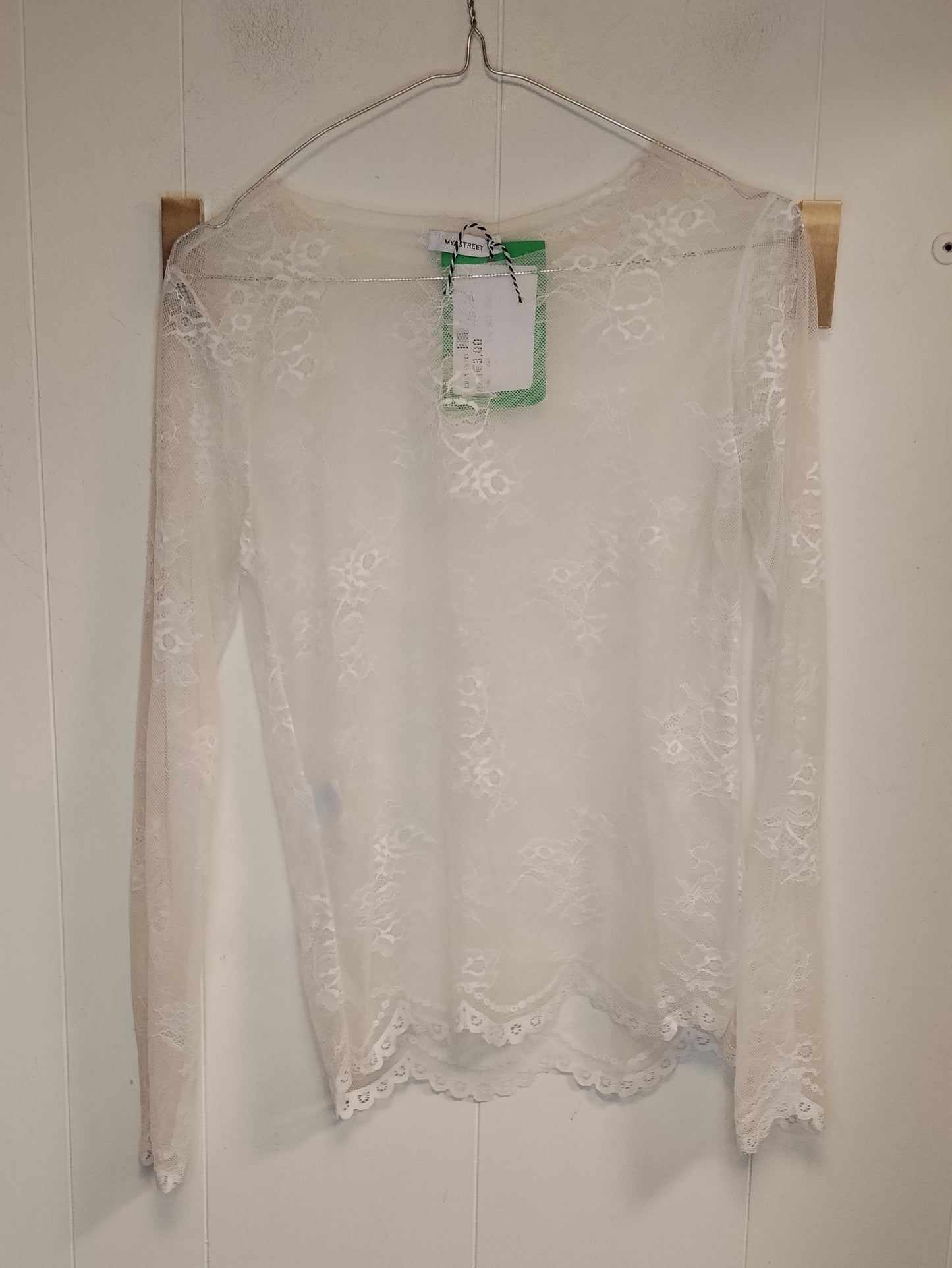 Maglia Donna Mya Street in Pizzo Bianco Trasparente Manica Lunga Taglia S