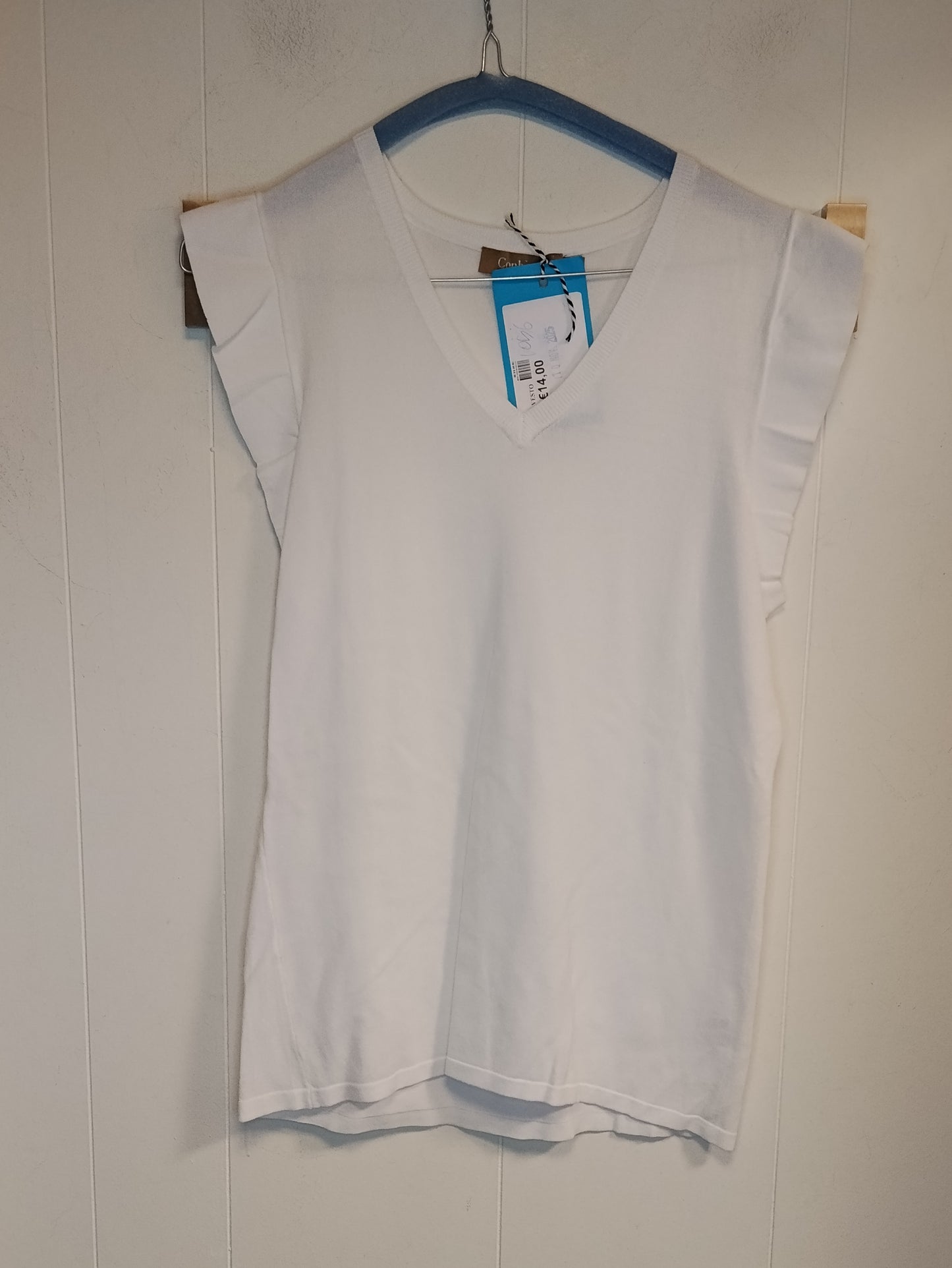Maglia Donna Conbipel Bianca Scollo a V con Volant Taglia L