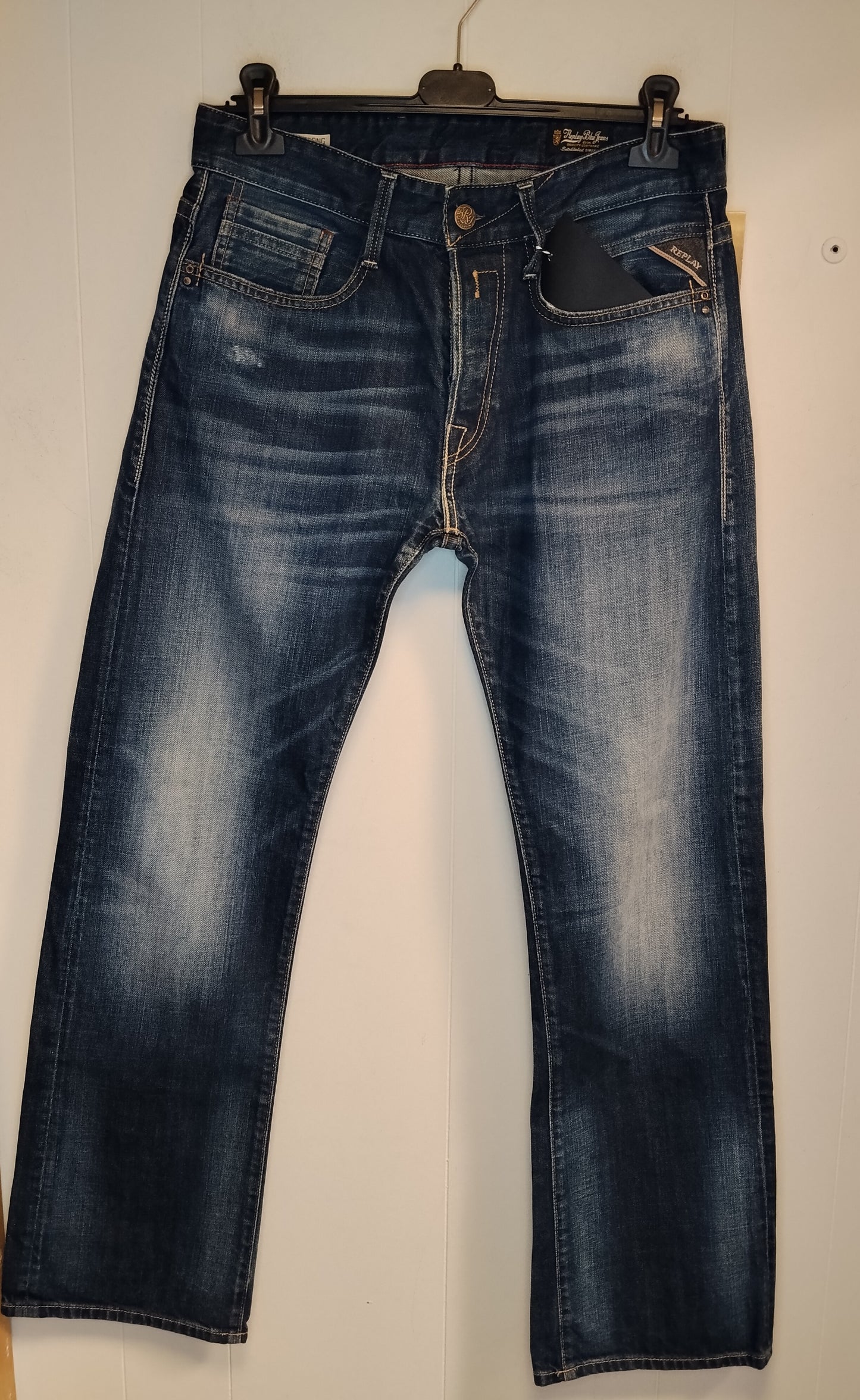 Jeans Uomo Replay Denim Blu Taglia 46 Girovita 82 cm Lunghezza Interna 79 cm