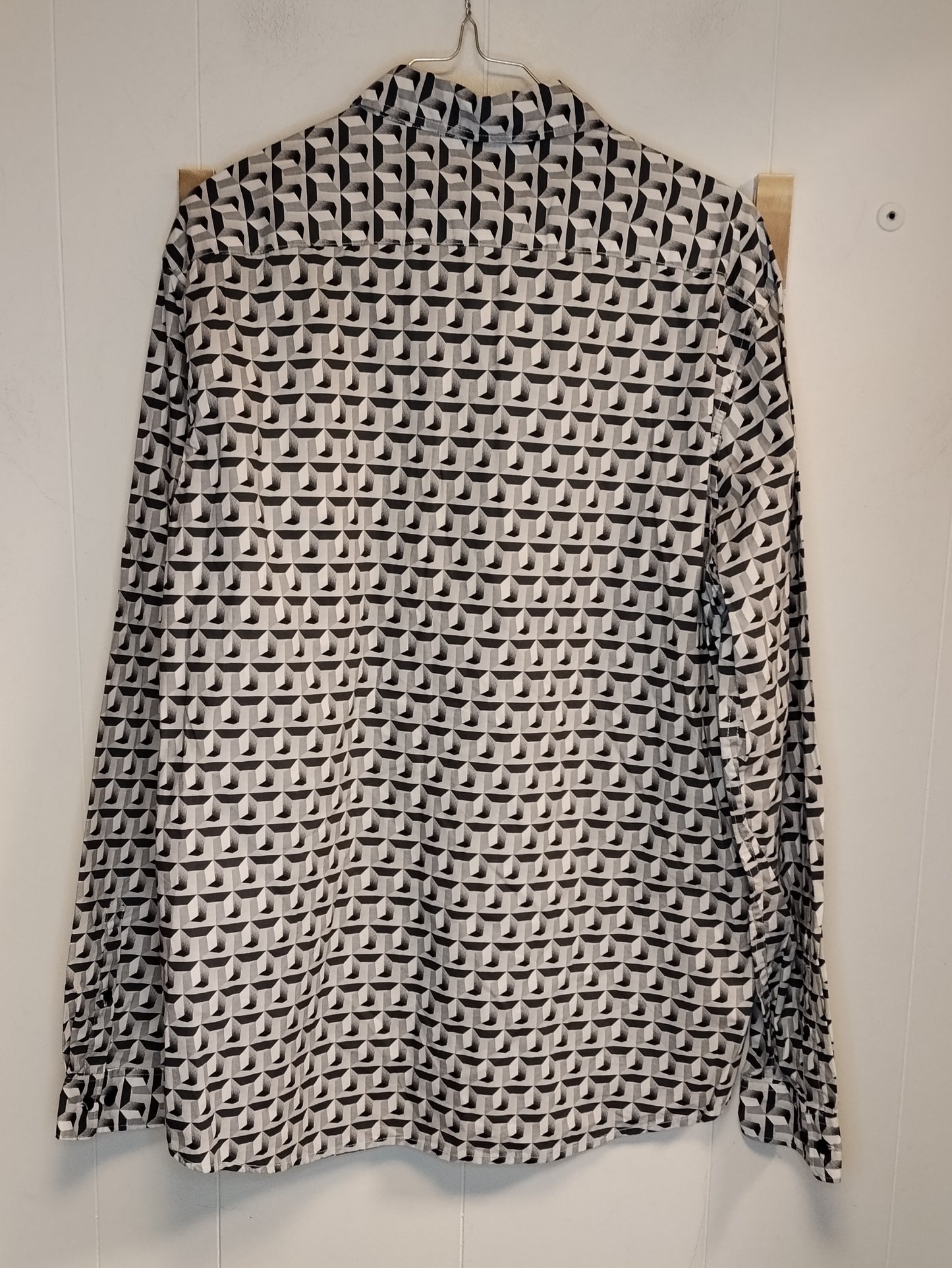Camicia Uomo H&M Bianca e Nera Fantasia Geometrica Taglia L Manica Lunga