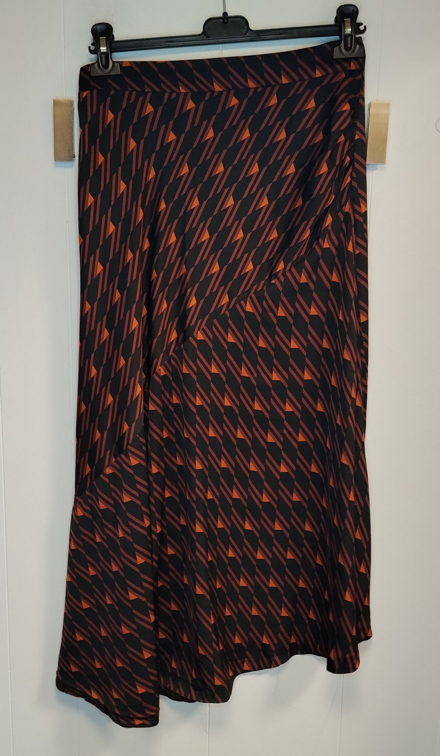 Gonna Lunga Zara Fantasia Geometrica Nero e Ruggine Taglia S