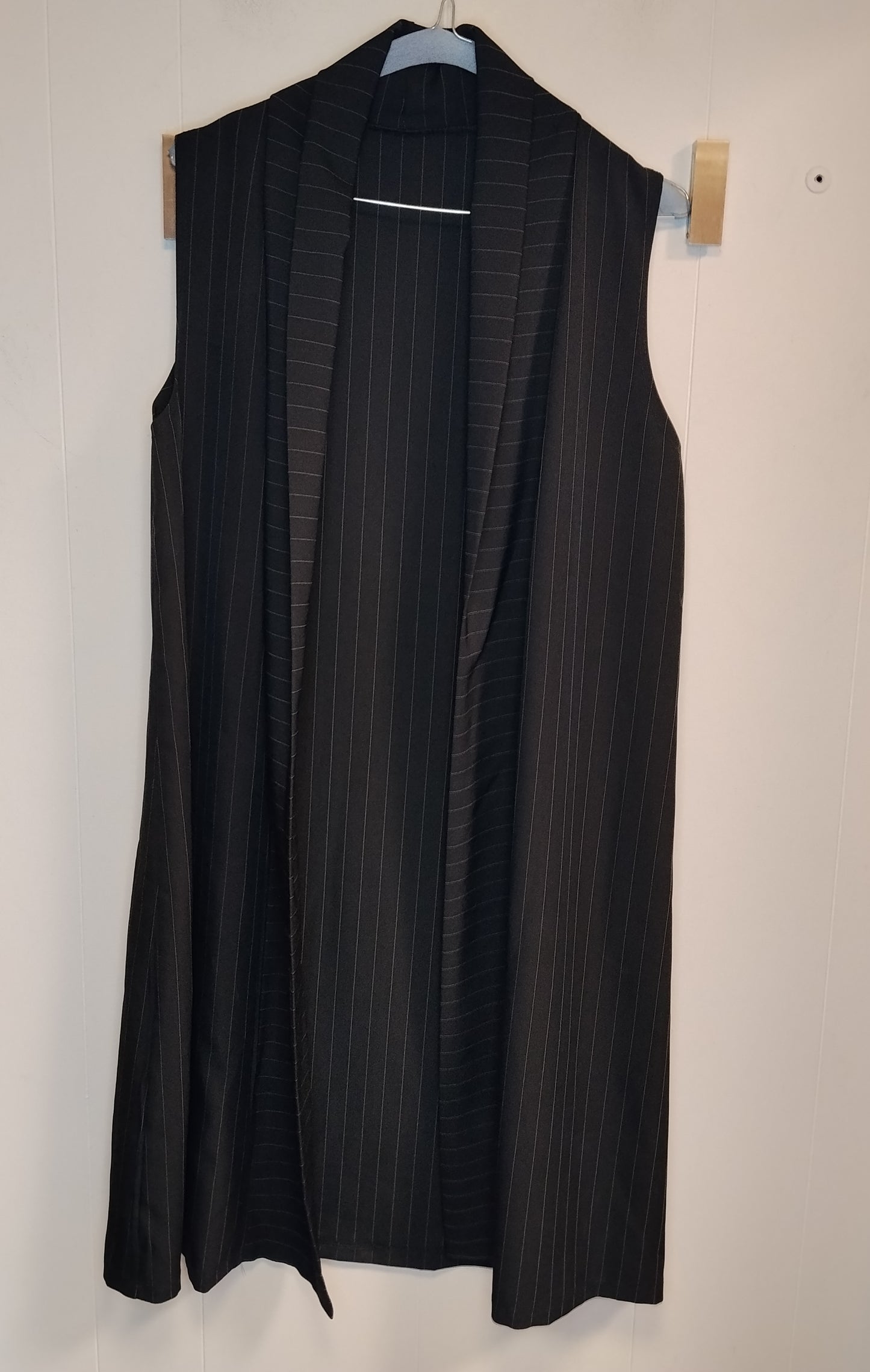 Completo Donna 2 Pezzi Gessato Nero Taglia M Pantalone Palazzo e Gilet Lungo