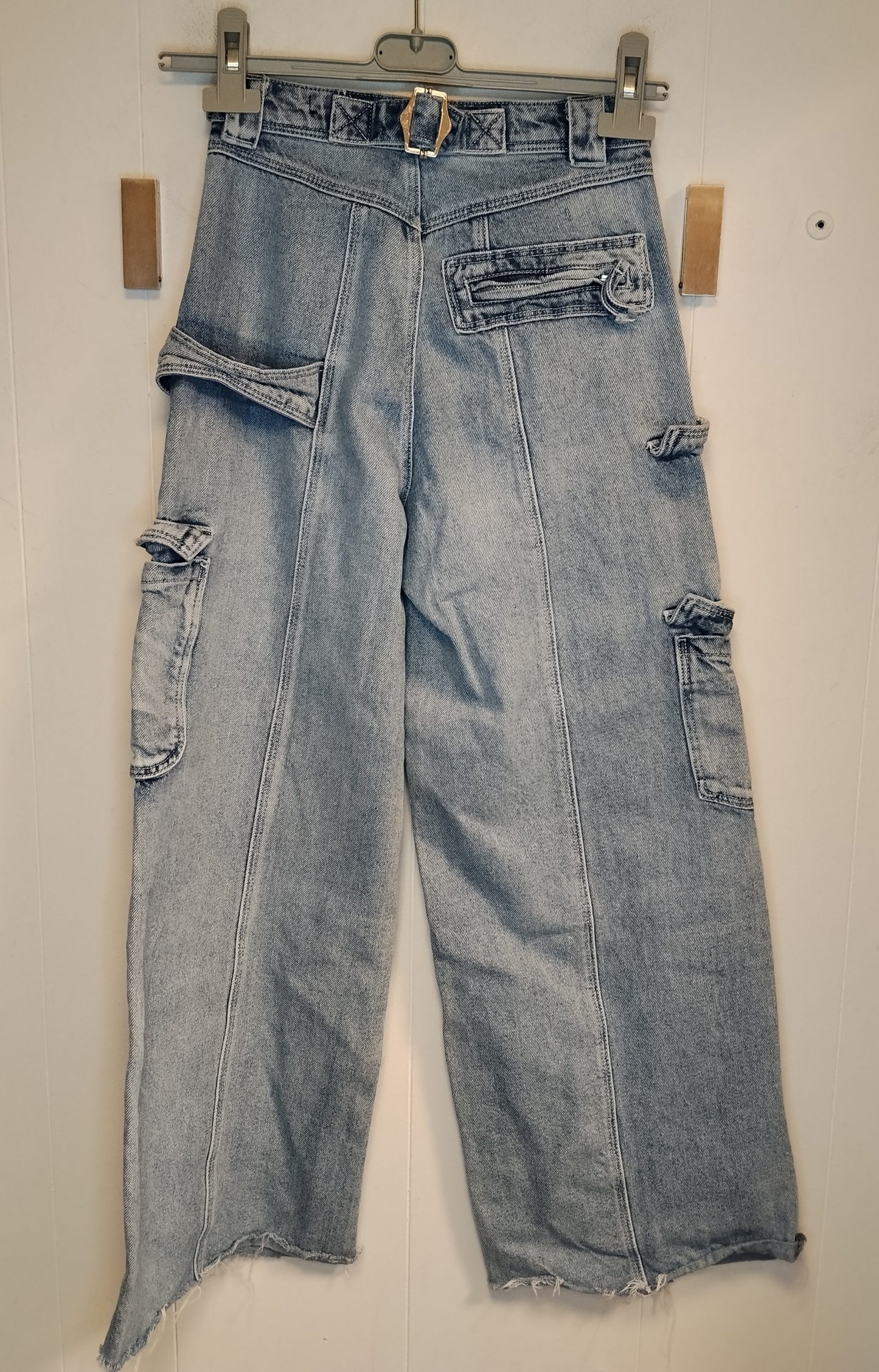 Jeans Cargo Donna TW Taglia 32 Vita Alta Denim Chiaro Girovita 58 cm