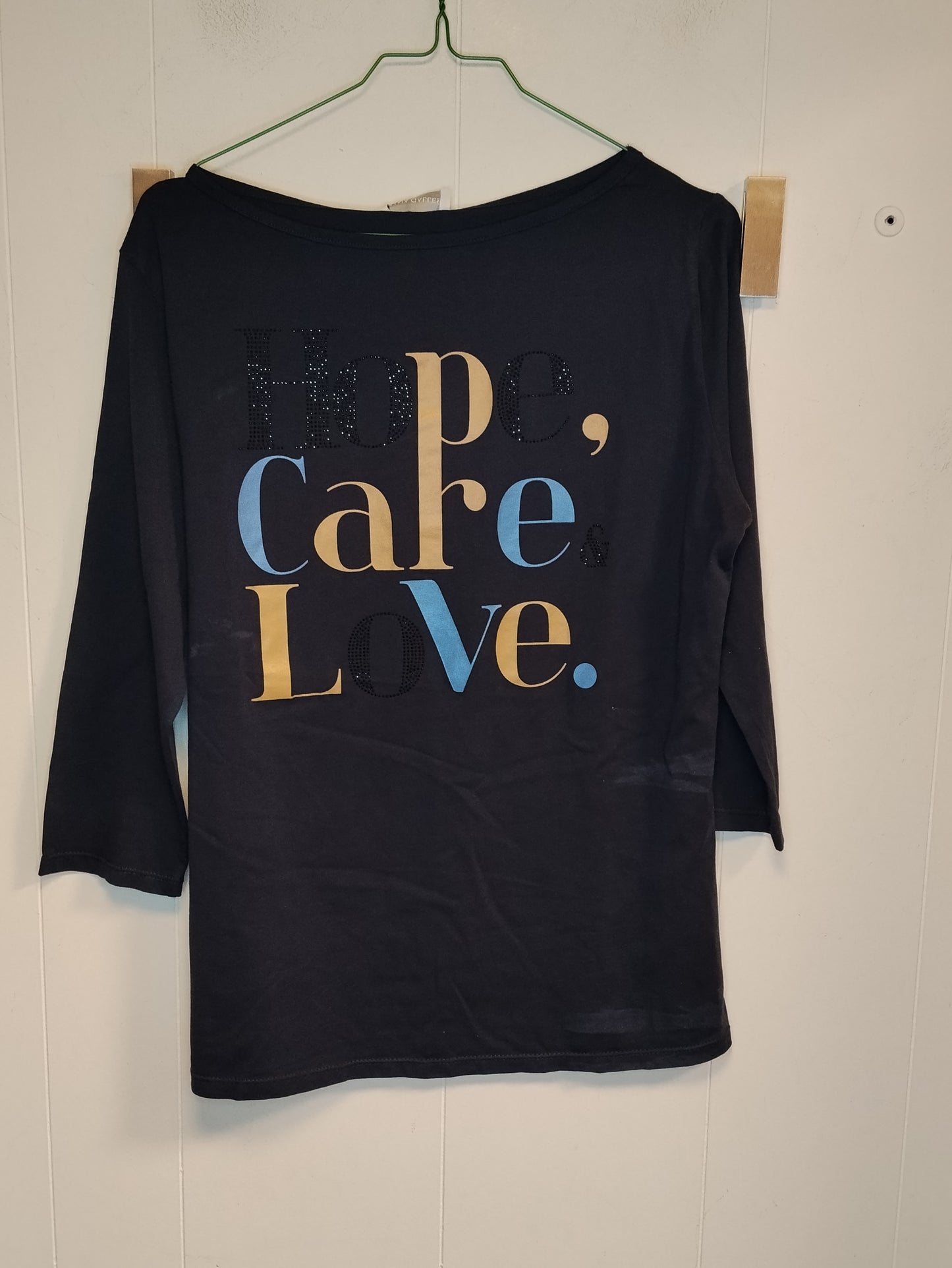Maglia Donna Diana Gallesi Nera Stampa Hope Care Love Taglia L
