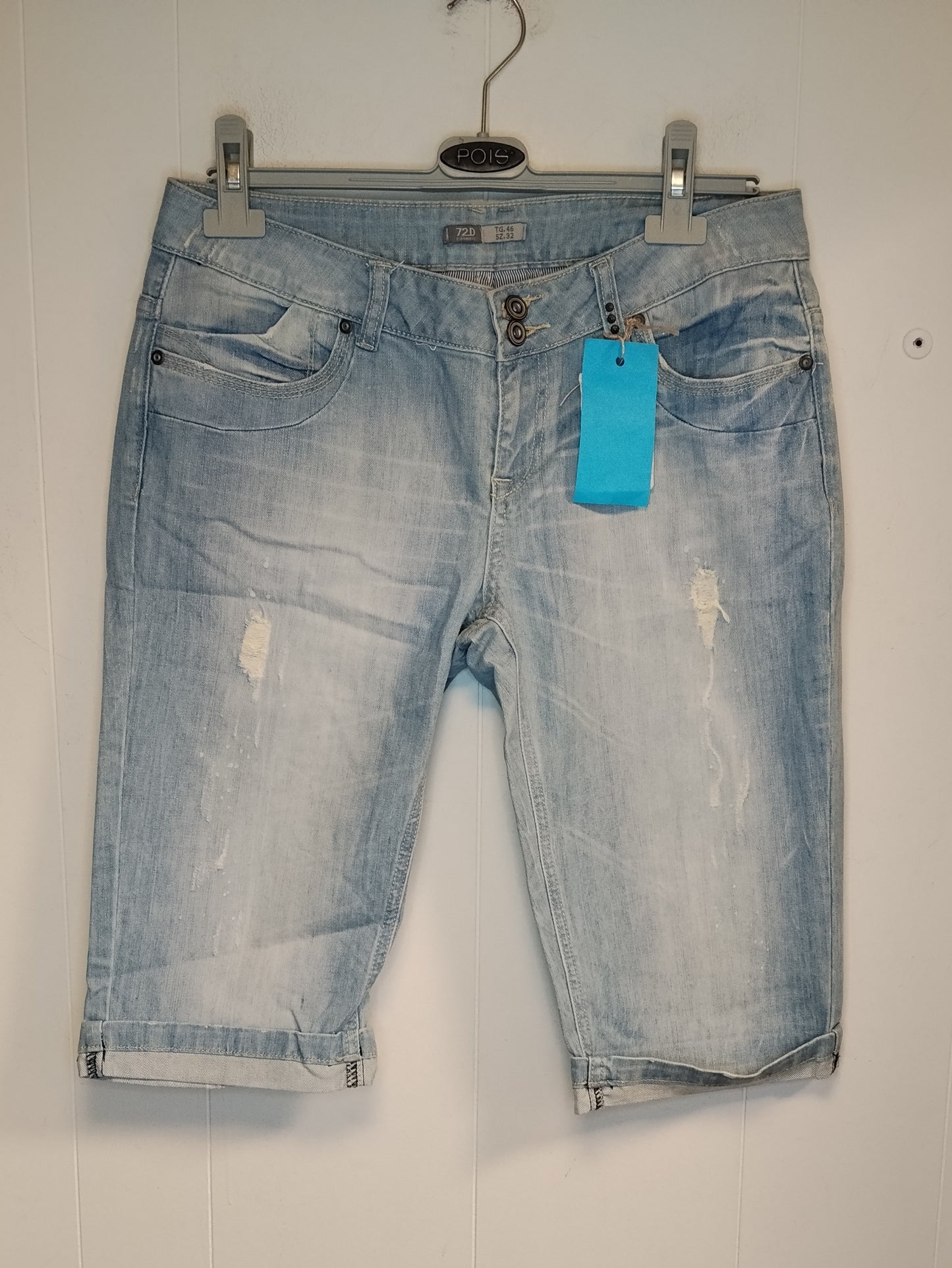 Bermuda Donna 72D Jeans Chiaro Effetto Used Taglia 46