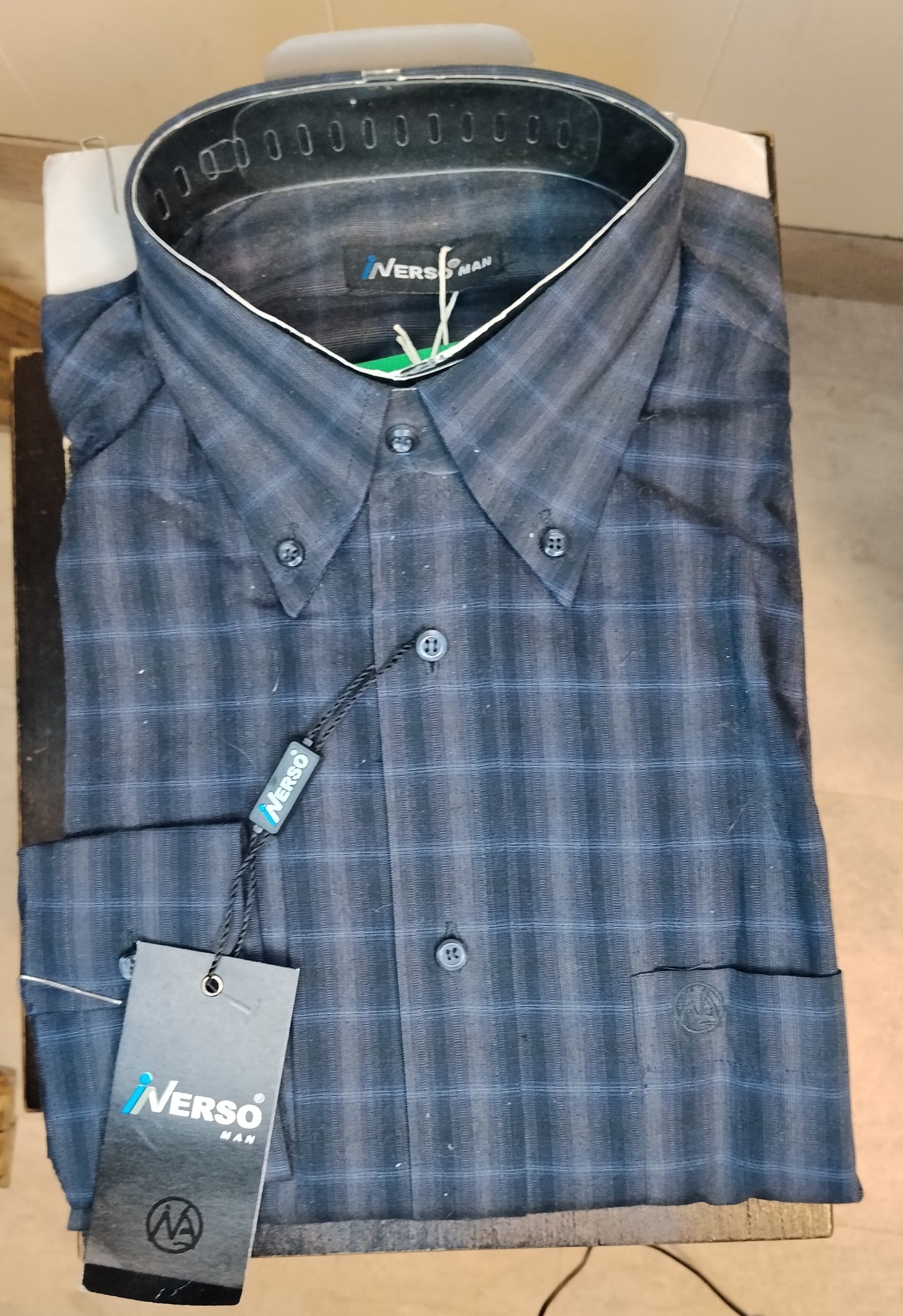 Camicia Uomo Inverso Man Blu Fantasia Quadri Taglia M Nuova con Cartellino