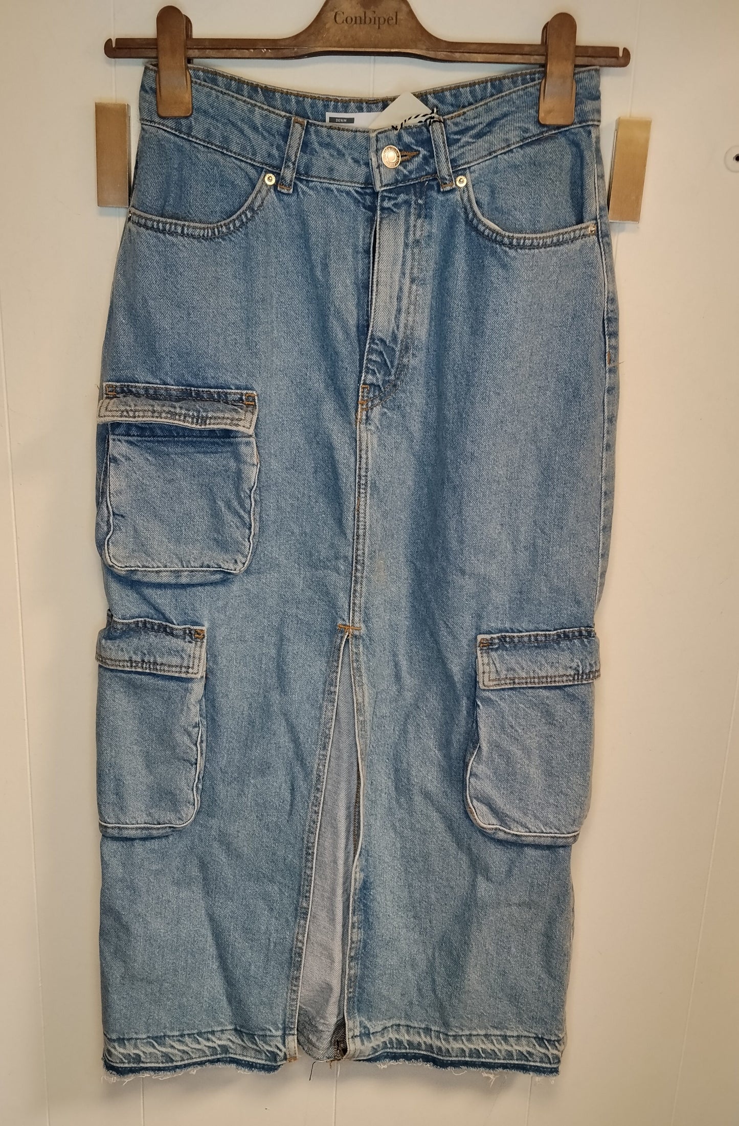 Gonna Jeans Bershka Cargo Donna Taglia 40 Denim Lungo Tasche Laterali
