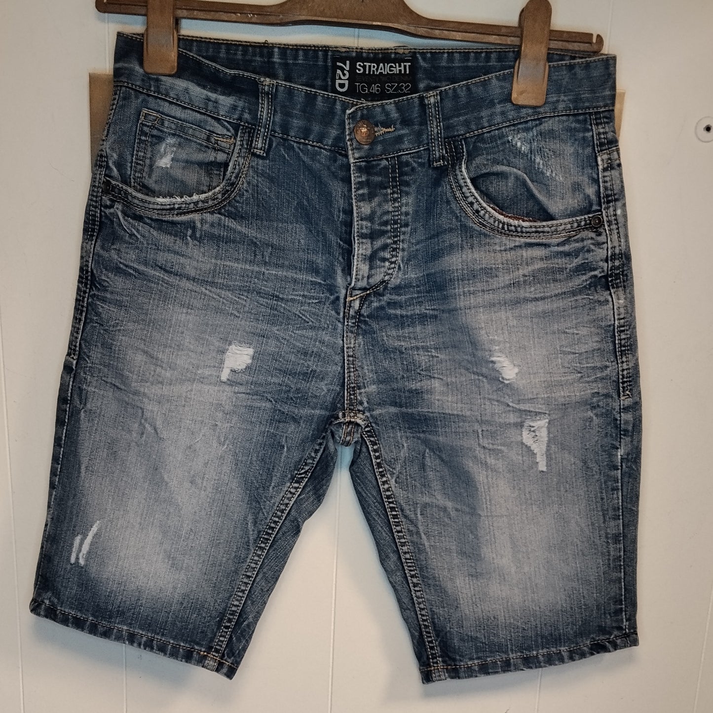 Bermuda Jeans OVS Uomo Taglia 46 Denim Used Effetto Destroyed