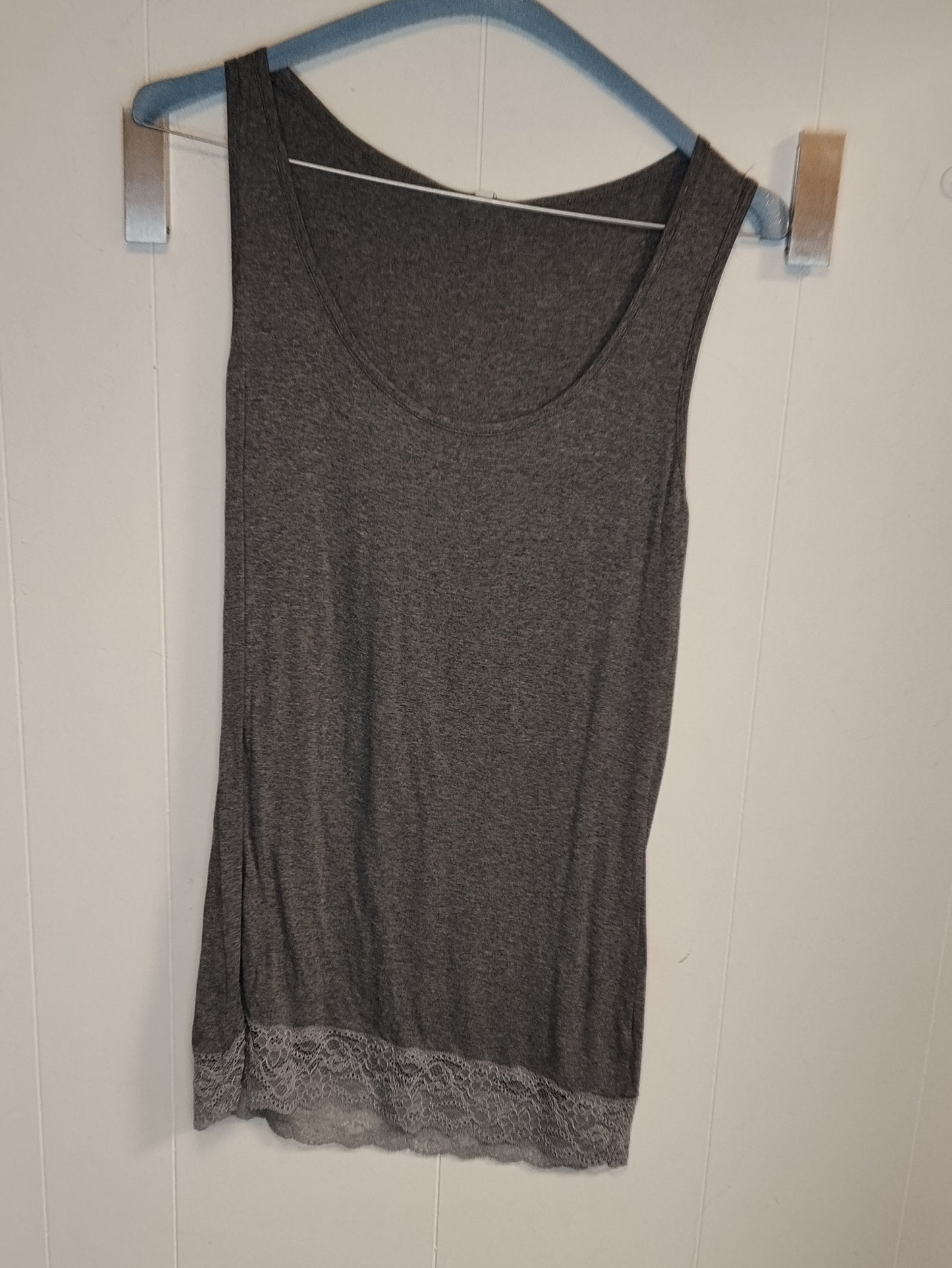 Canotta Benetton Donna Grigia con Pizzo Taglia S Top Casual Elegante
