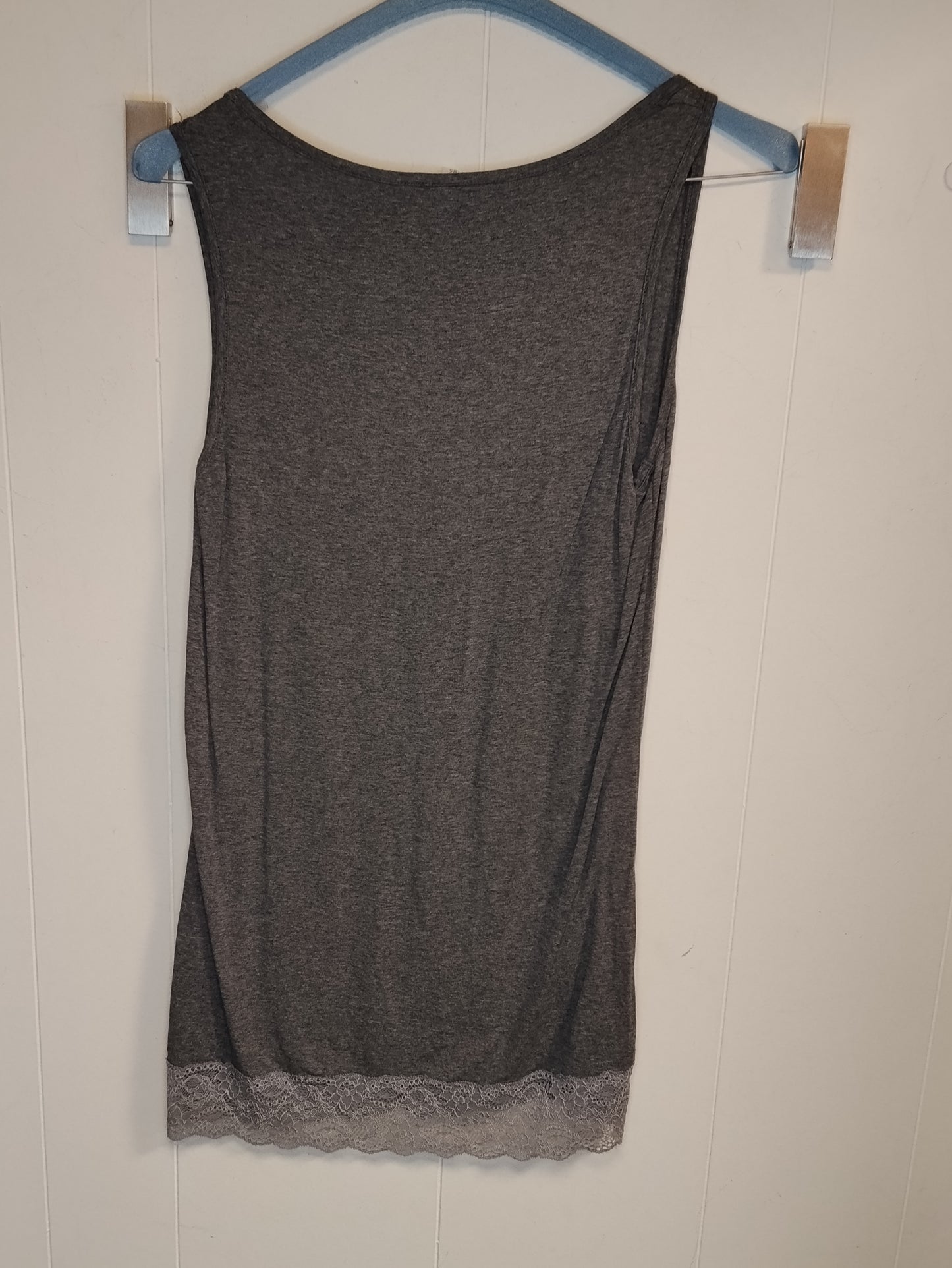 Canotta Benetton Donna Grigia con Pizzo Taglia S Top Casual Elegante