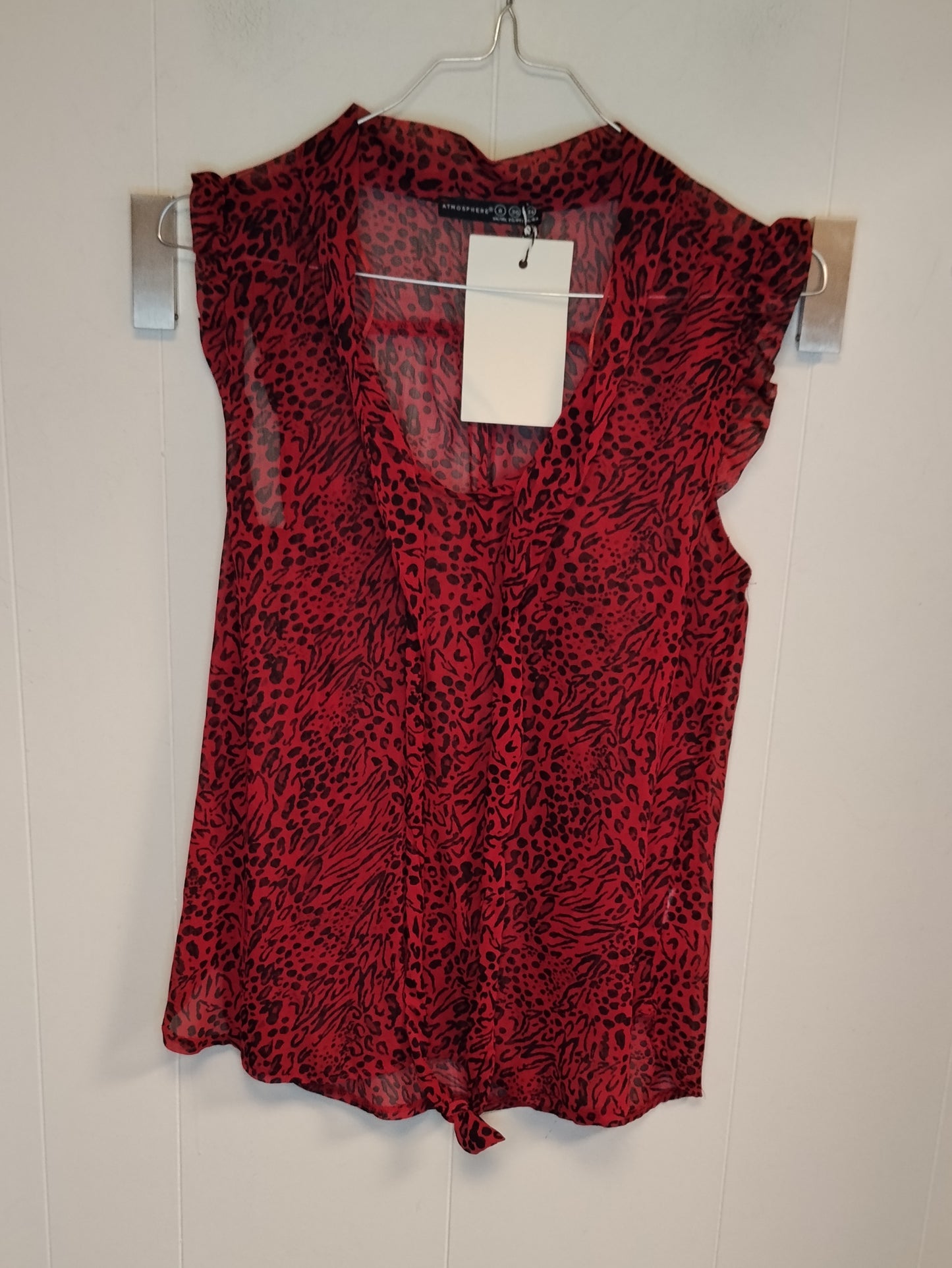 Blusa Donna Atmosphere Animalier Rossa e Nera Taglia 40 Camicia Leggera