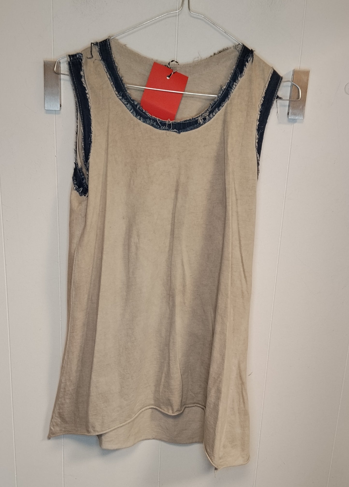 Canotta Donna Beige con Profili Denim Taglia M Stile Casual