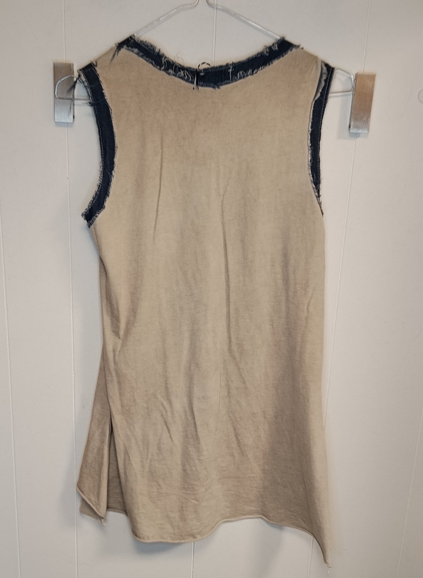 Canotta Donna Beige con Profili Denim Taglia M Stile Casual