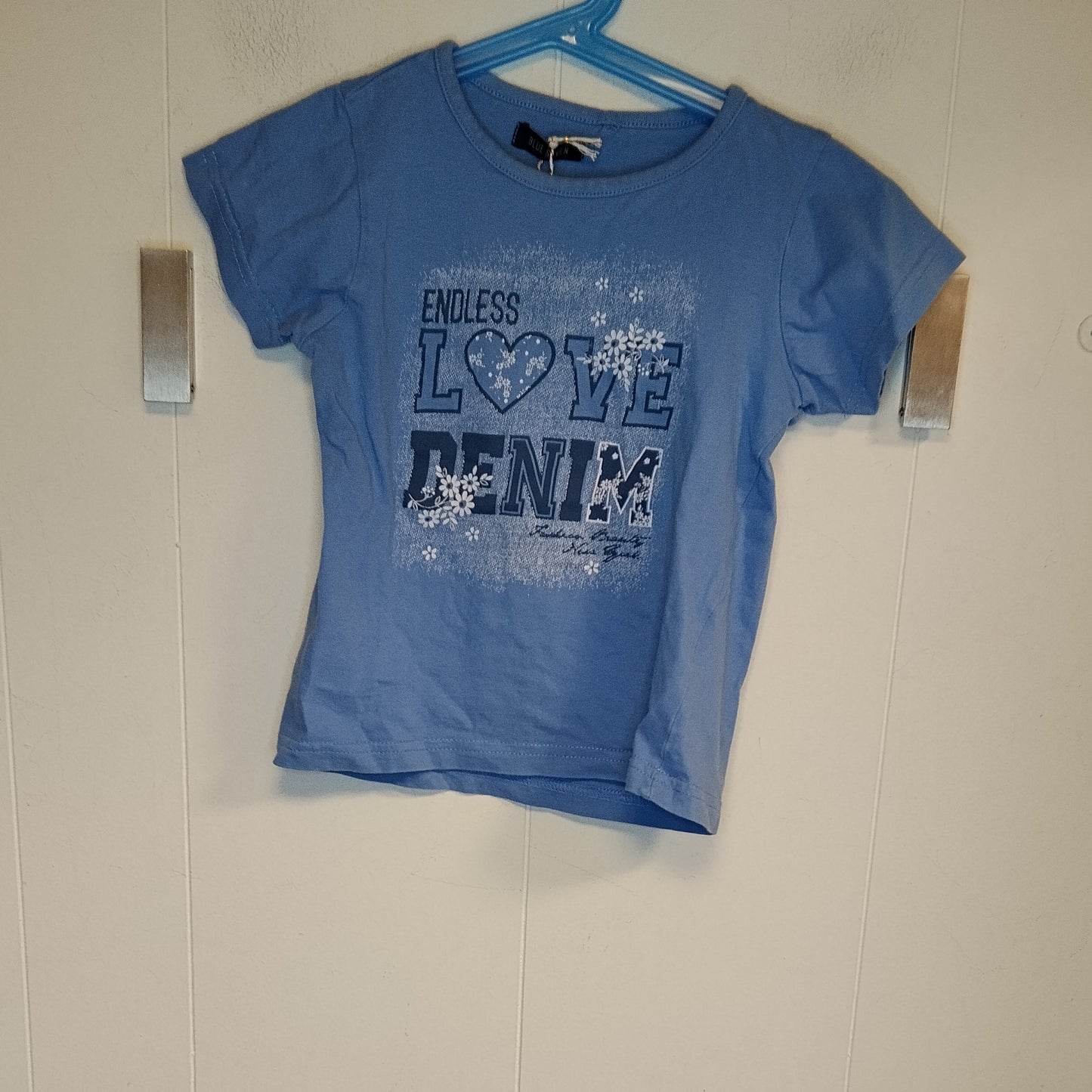 T-Shirt Bambina Blue Seven Azzurra 4 Anni Stampa Endless Love Denim