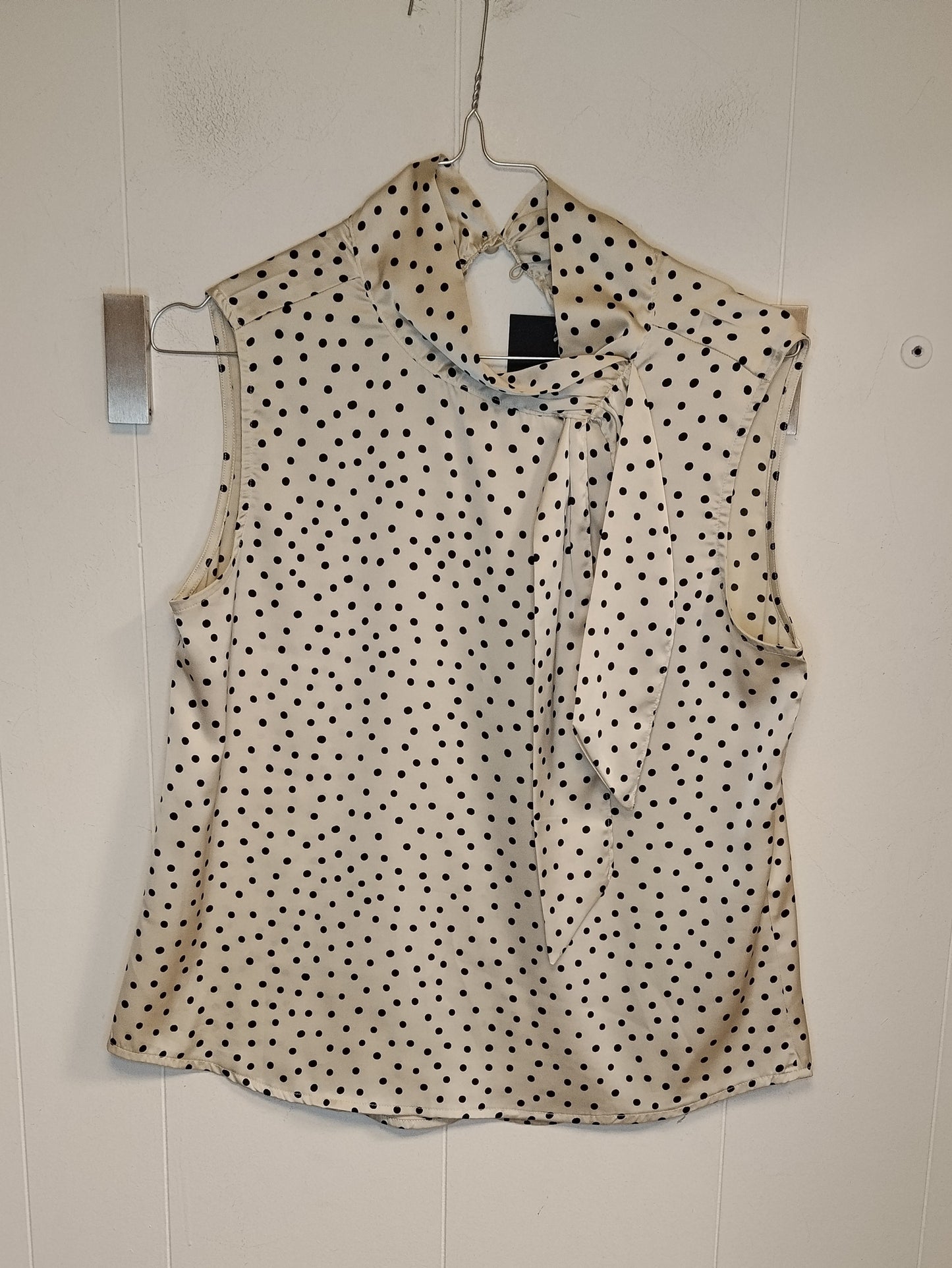 Blusa Calliope a Pois Beige e Nero Taglia XS Camicetta Elegante Senza Maniche