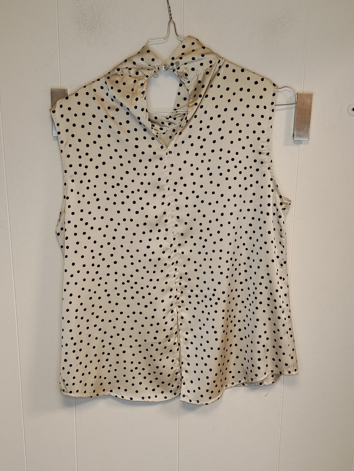 Blusa Calliope a Pois Beige e Nero Taglia XS Camicetta Elegante Senza Maniche