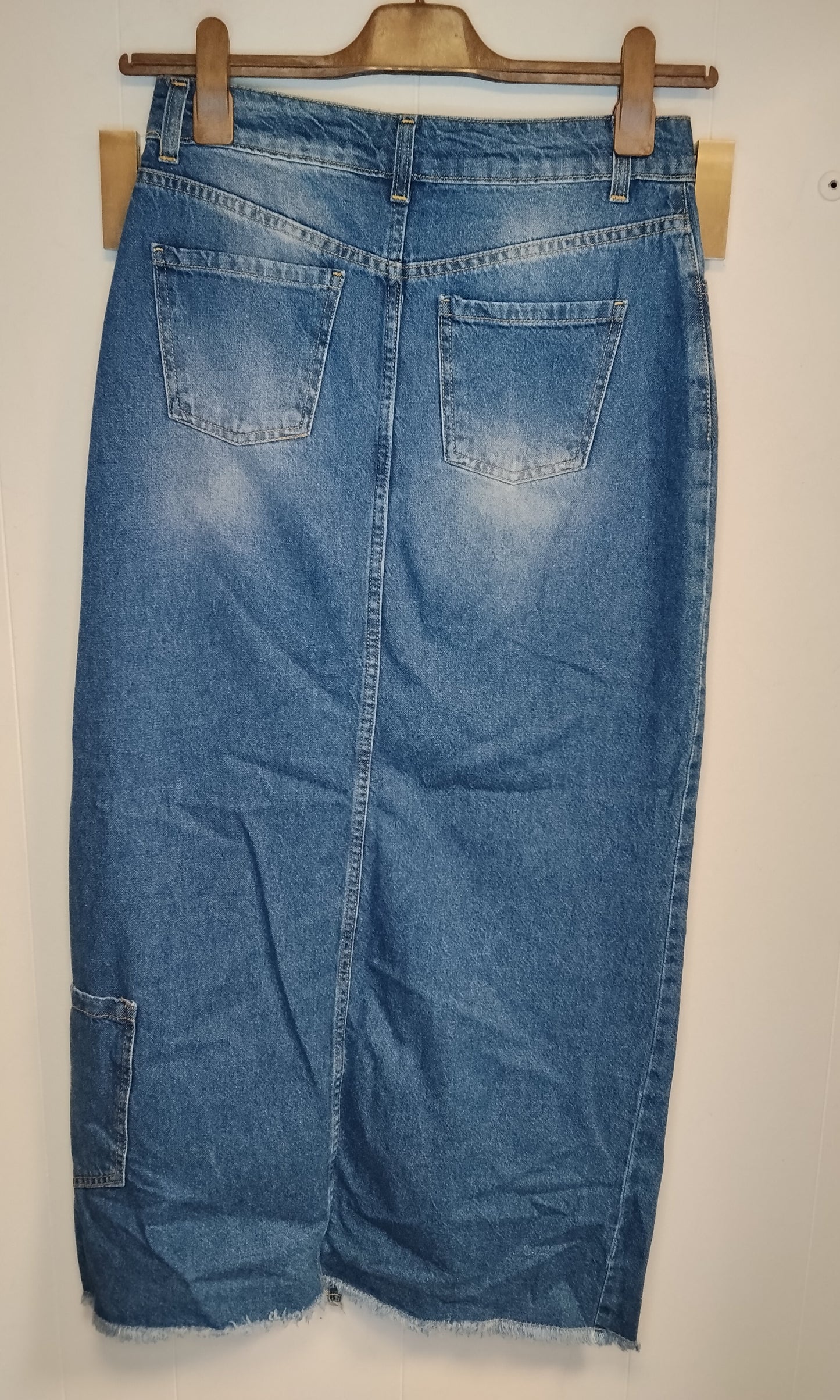 Gonna Lunga Jeans Vic Bee Taglia S Denim Blu Cargo con Spacco Frontale