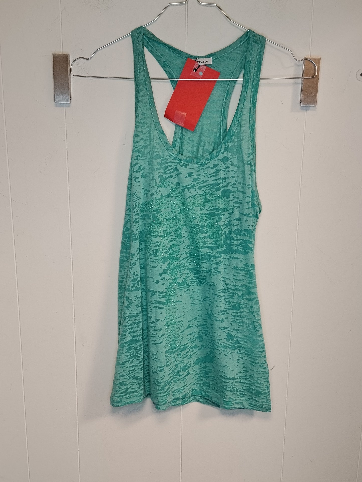 Canotta Donna Motivi Verde Acqua Taglia S Top Racerback con Strass