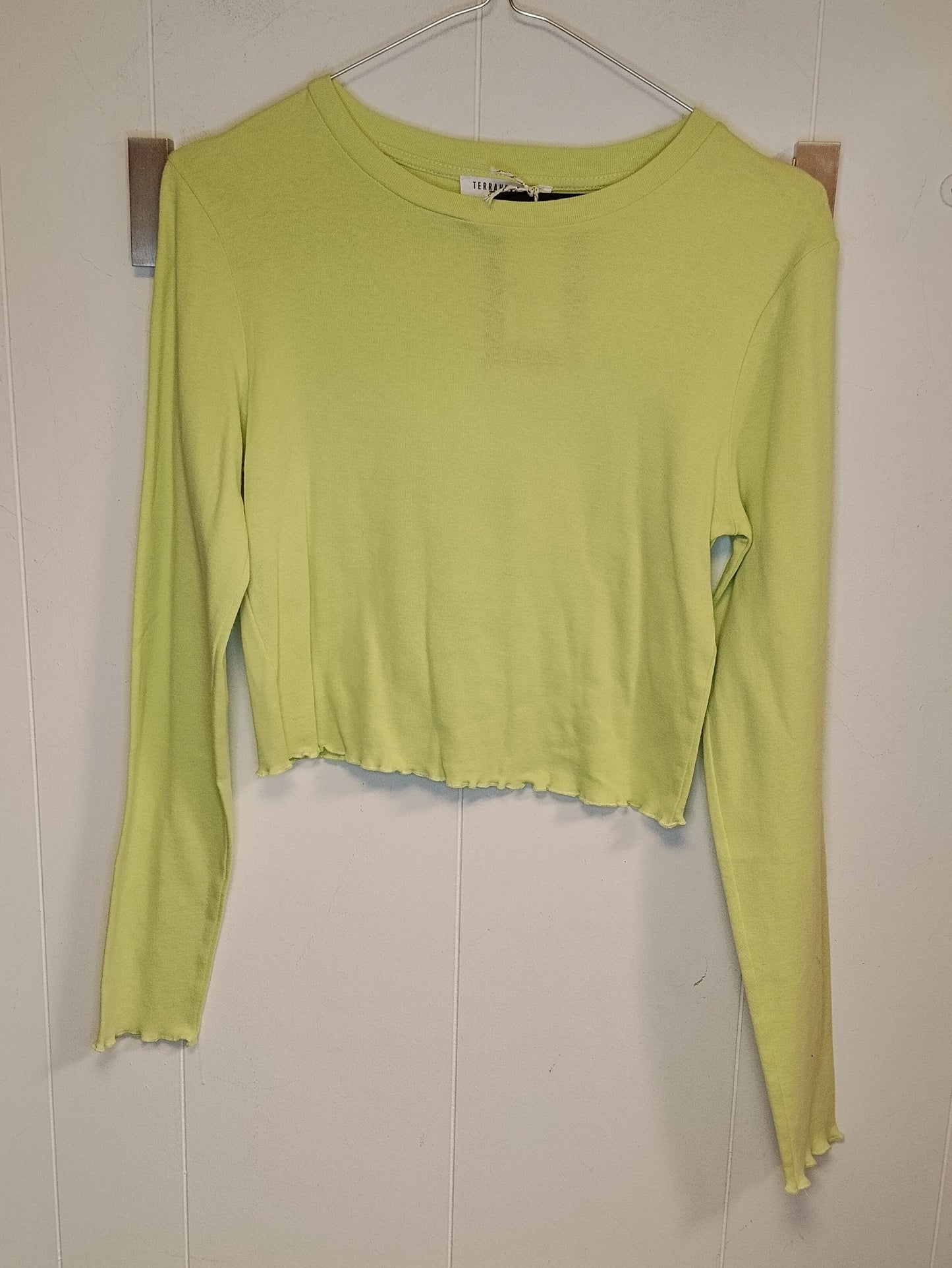 Maglia Crop Top Terranova Verde Lime Manica Lunga Taglia L
