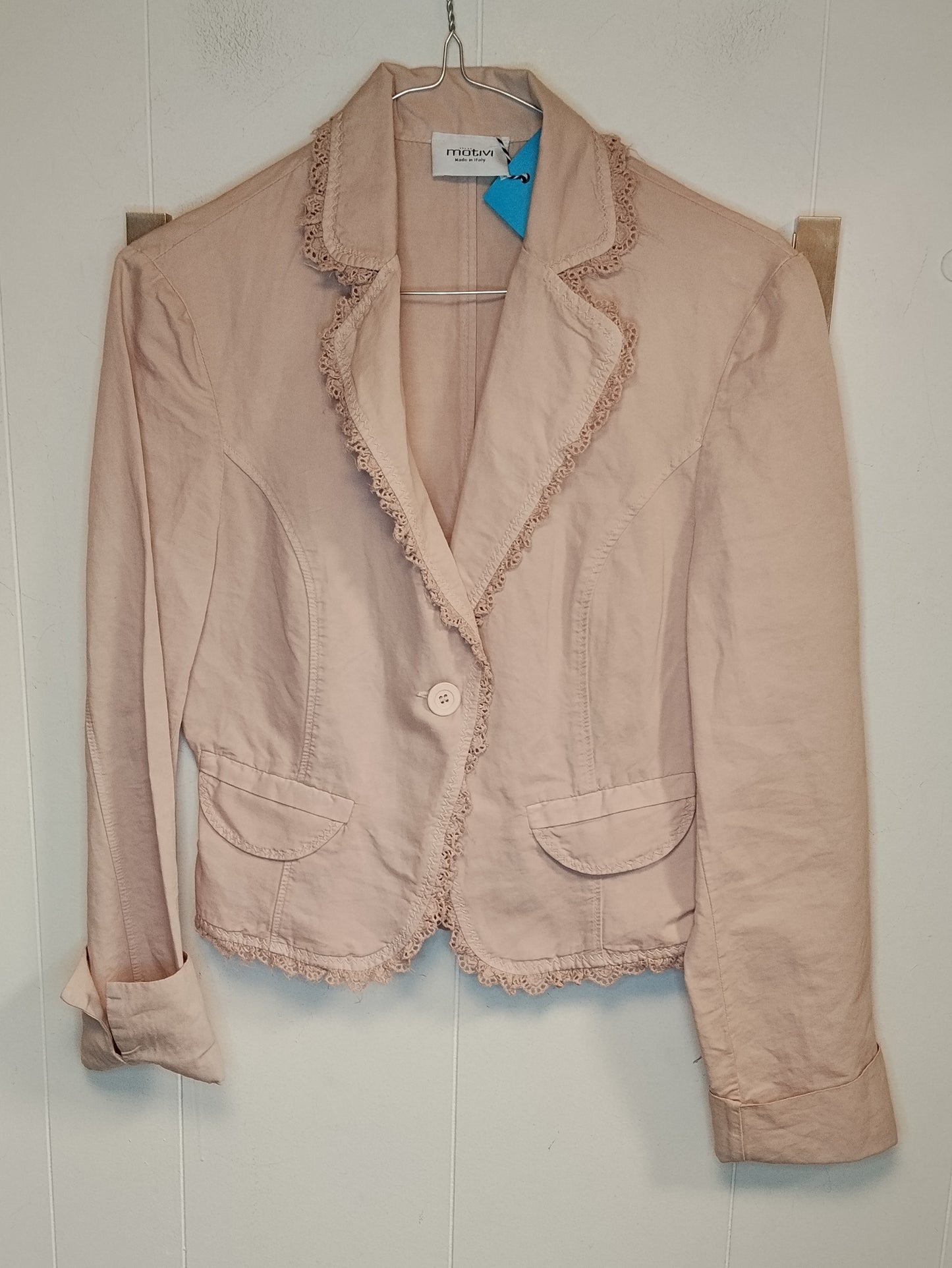 Blazer Donna Motivi Rosa Cipria Taglia 44 Giacca Elegante con Pizzo