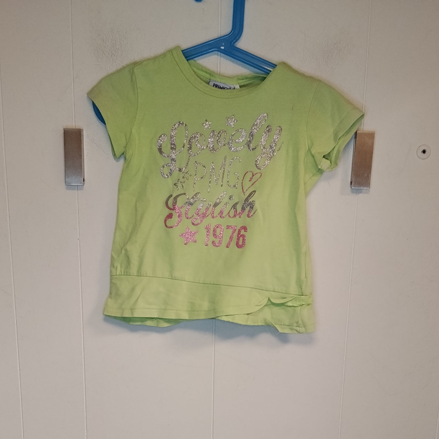 Maglietta Bambina Primigi Taglia 4 Anni Verde Lime con Stampa Glitter