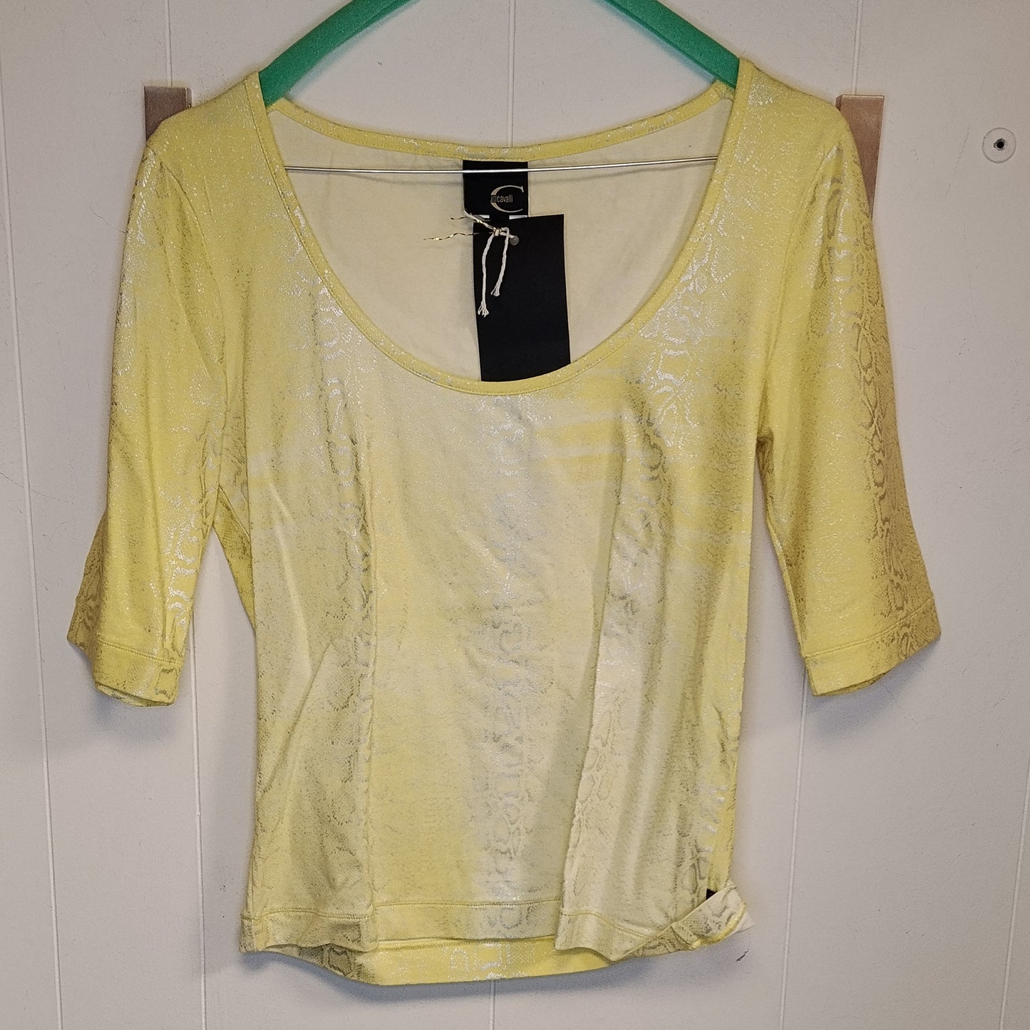 Maglia Just Cavalli Donna Taglia M Gialla Effetto Laminato Made in Italy
