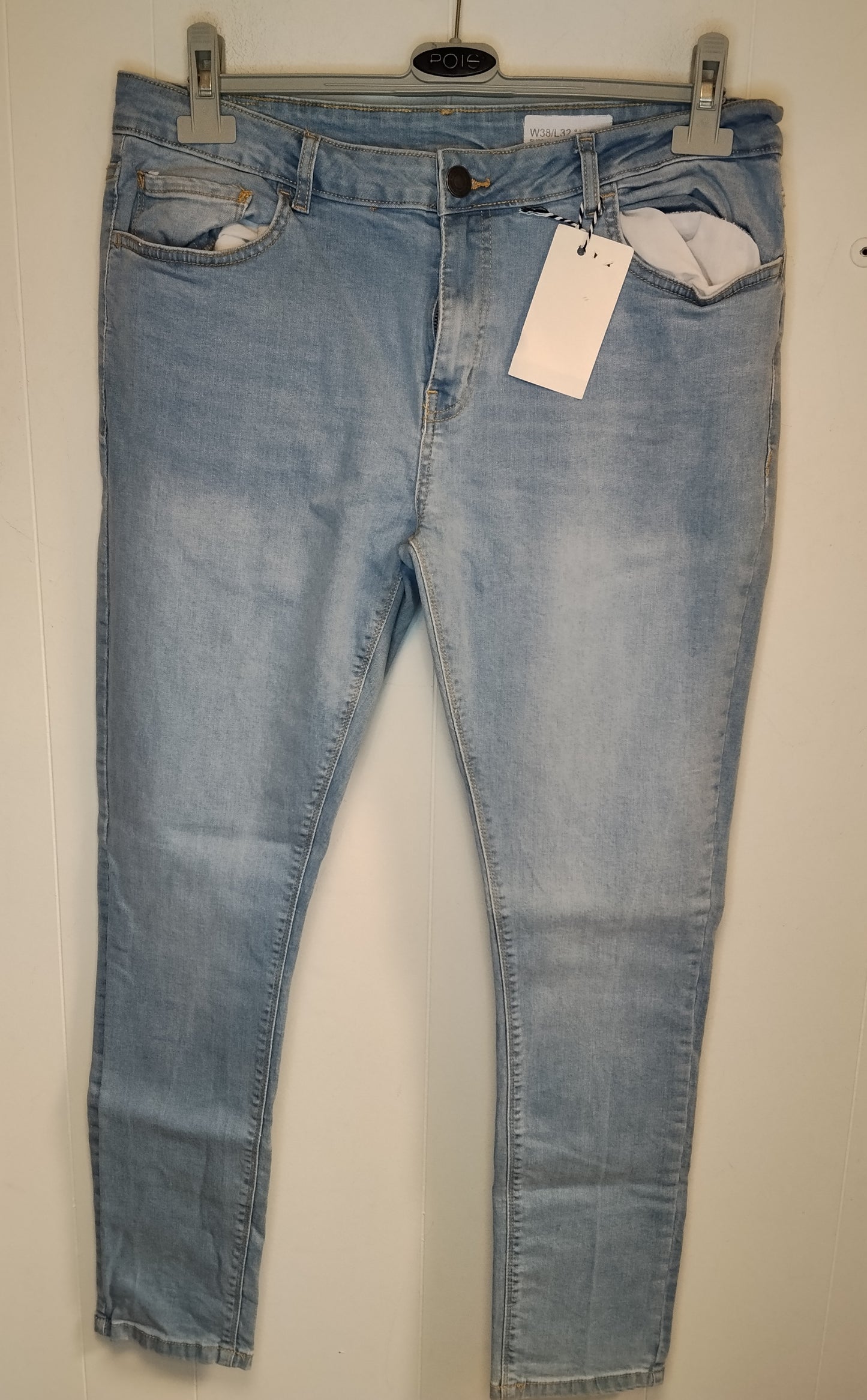Jeans Uomo Slim Fit Azzurro Chiaro W38 L32 Girovita 88 cm Denim Elasticizzato