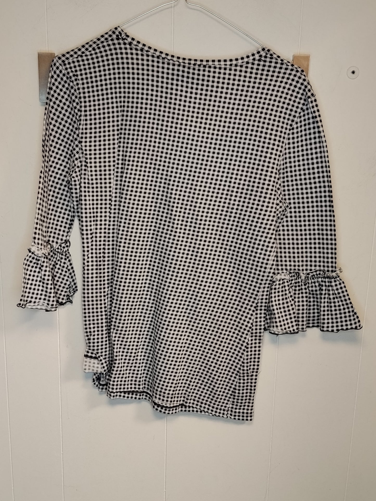 Maglia Tezenis Donna Quadretti Bianco Nero Taglia L Maniche Volant Scollo a V