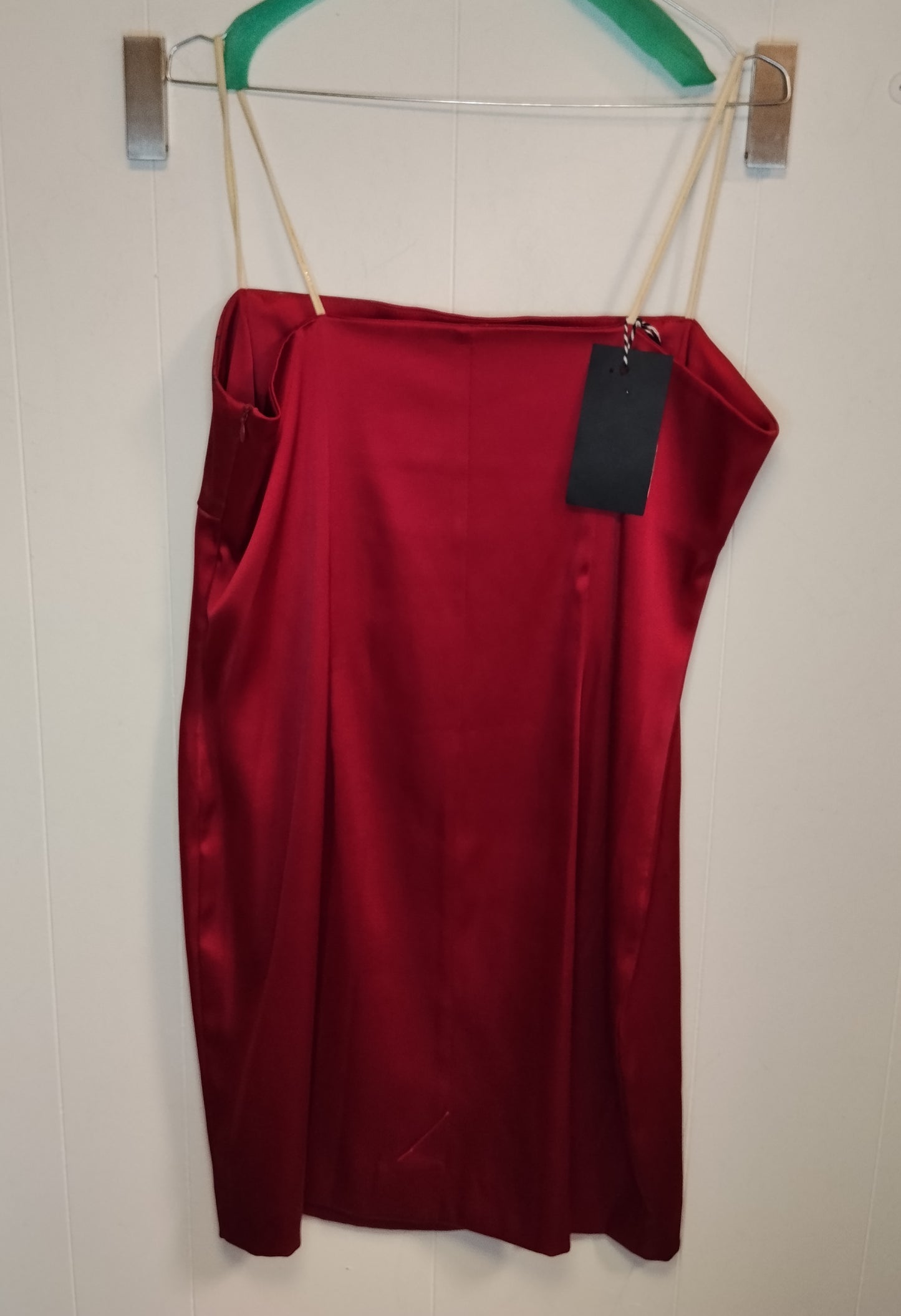 Abito Tubino Donna Rosso Satinato Taglia M Elegante Spalline Sottili