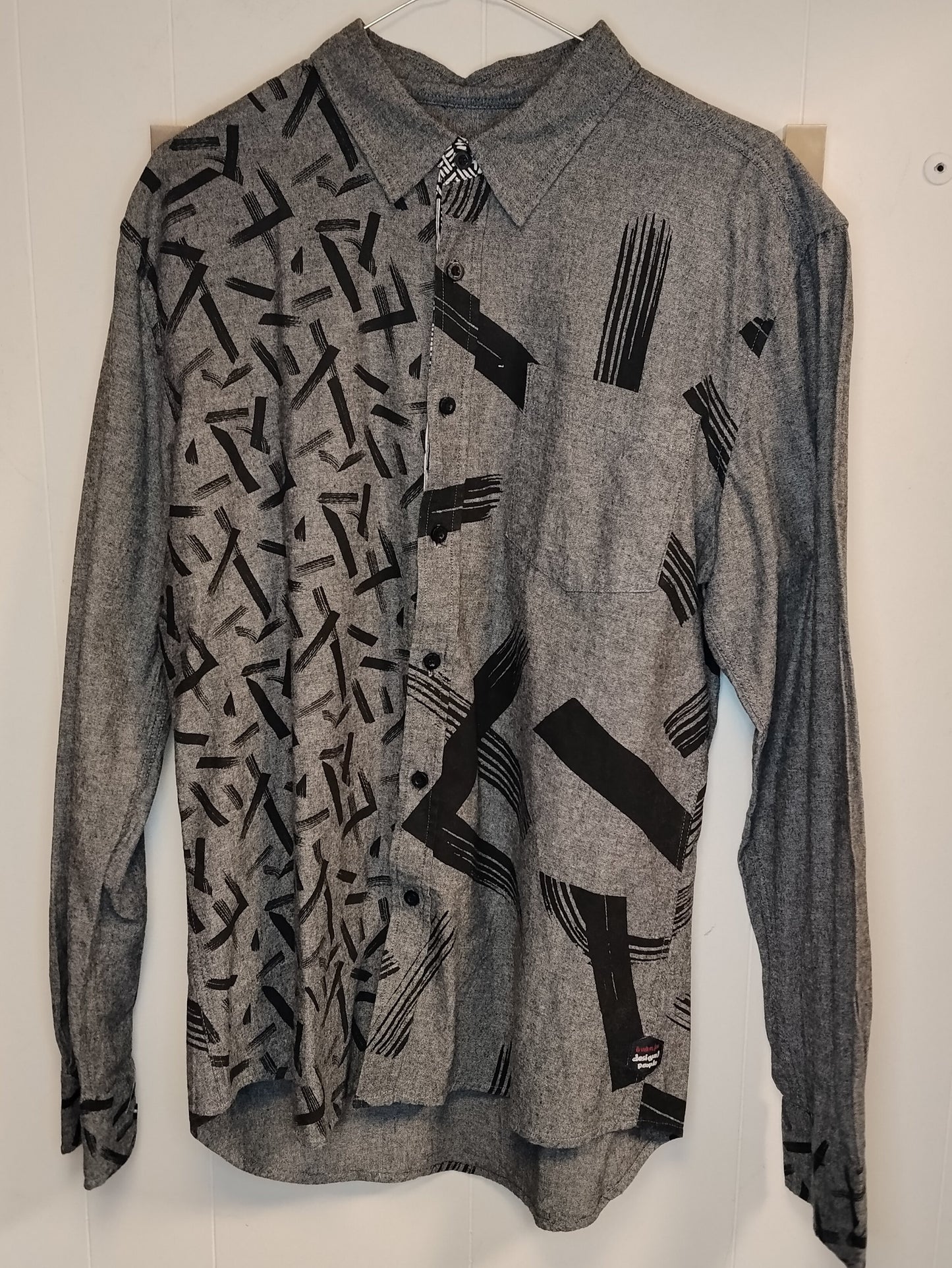 Camicia Uomo Desigual Taglia L Fantasia Geometrica Grigio Nero Manica Lunga