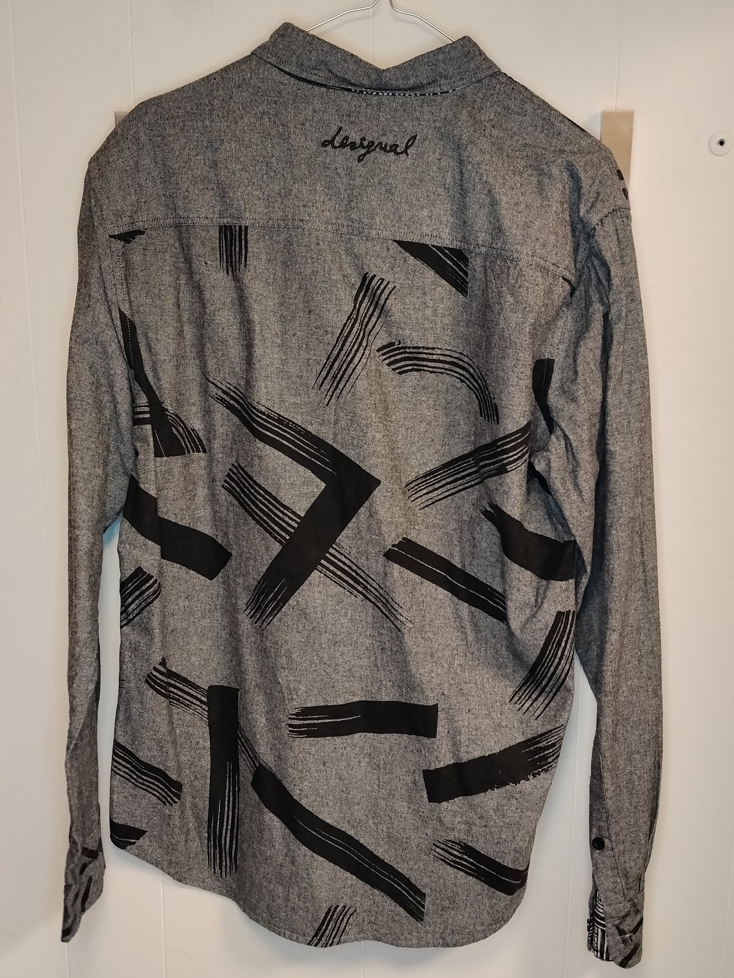 Camicia Uomo Desigual Taglia L Fantasia Geometrica Grigio Nero Manica Lunga